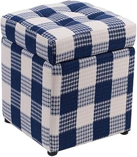 NMDCDH Otomana de Almacenamiento, Caja de Juguetes Cuadrada a Cuadros con Tapa Taburete de Almacenamiento de Tela de Lino Dormitorio otomano, 34 x 34 x 40 cm (Color: Azul)