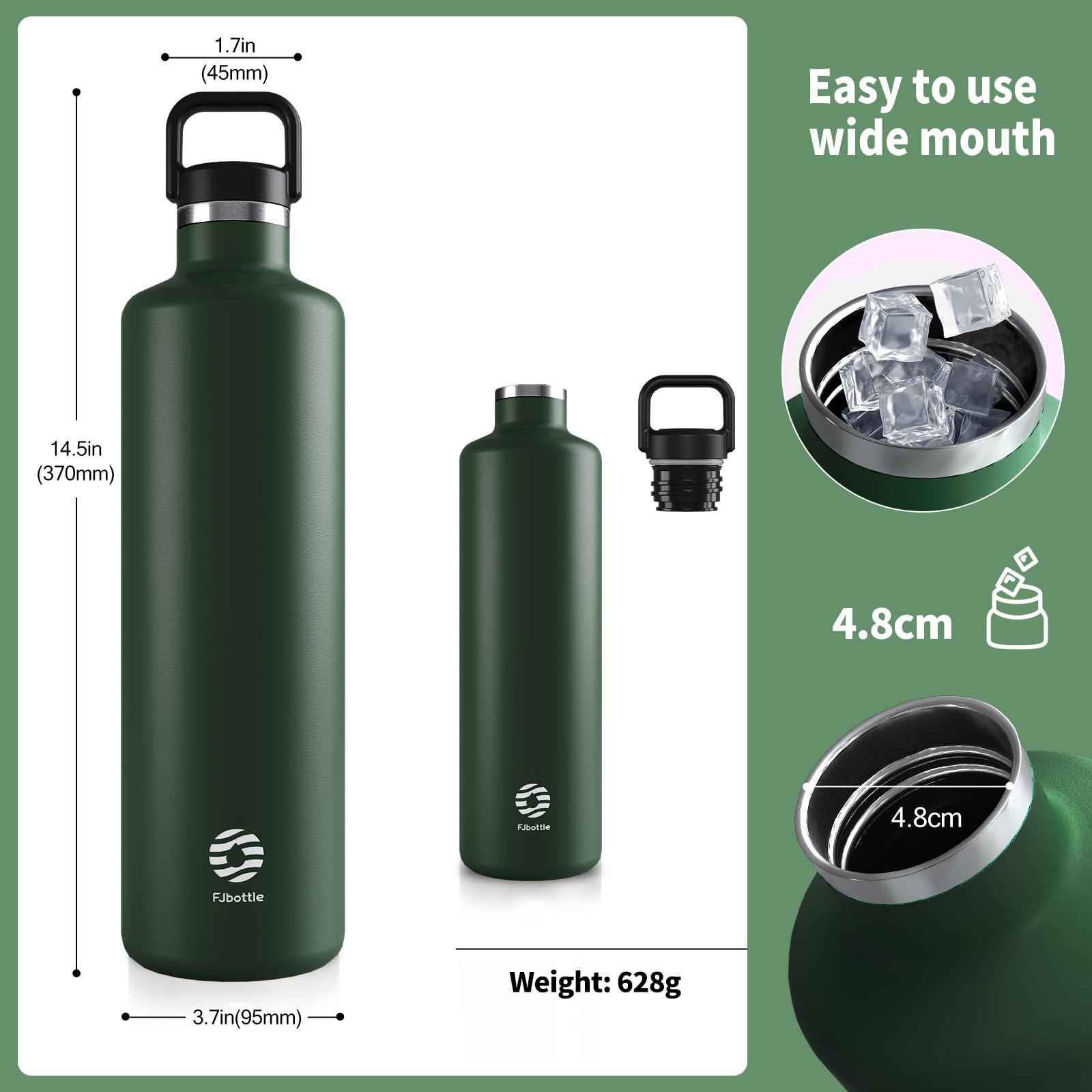 Healter 1.75 litre Water Bottle Stainless Steel, Green, 1750ml - Image 2
