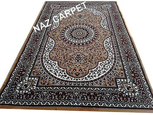Image of Kashmiri Traditional Woollen Carpet with Advanced 1 Inch Thickness & Classical Look 180x275cm (6x9 Feet) Color Gold