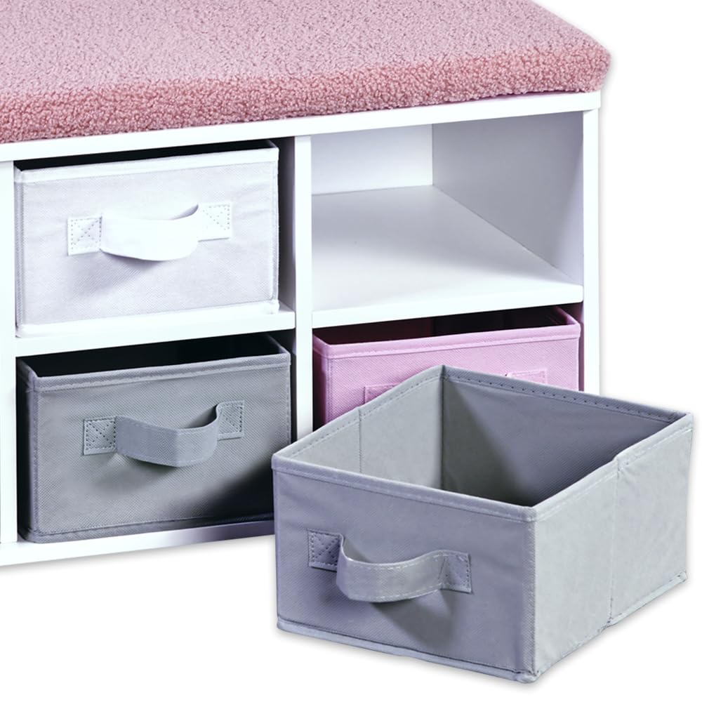 Kesper | Banc pour Enfants avec Coussin d'assise, matériau : Panneau de Fibres certifié FSC, Dimensions : 68 x 29,5 cm, Hauteur : 33 cm, Couleur : Blanc, Gris, Rose | 17739 13