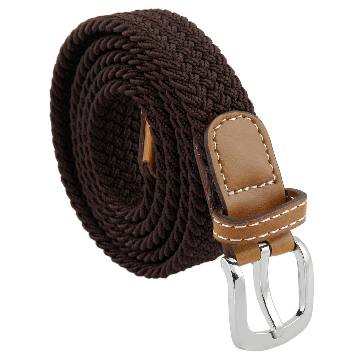 Kyeygwo Women's 04-Dark Brown Elastic Woven Braided Belts For Woman, Webbing Fabric Stretch Elasticated Belt, Dark Brown