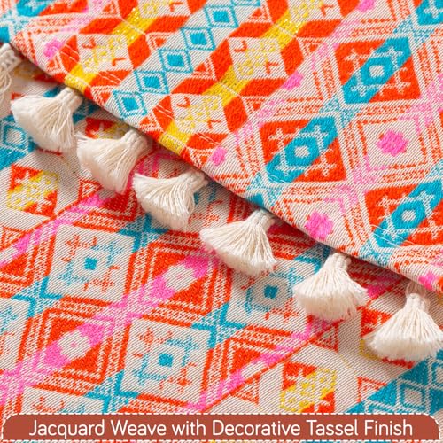 Image of HOKIPO Sofa Cover Mat with Tassel for 3 Seater Sofa | 300 GSM Thick Cotton Acrylic Jacquard Fabric,'Trivana Series' Coral Orange (IN-936-J2*S)