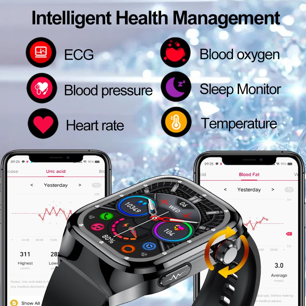 Smartwatch ECG/Selezione/Risposta chiamata, AMOLED impermeabile Smart Watch con pressione sanguigna, SpO2, frequenza cardiaca, messaggio di promemoria per Android iOS (TPU Nero)