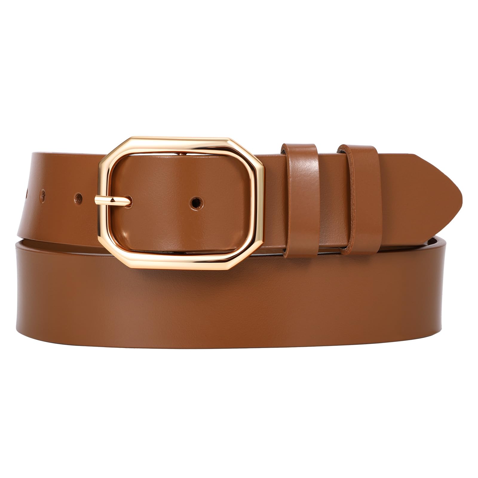 SUOSDEY Women Leather Belt for Jeans Pants Dresses with Stylish Polished Solid Buckle Waist Belt for Ladies Width