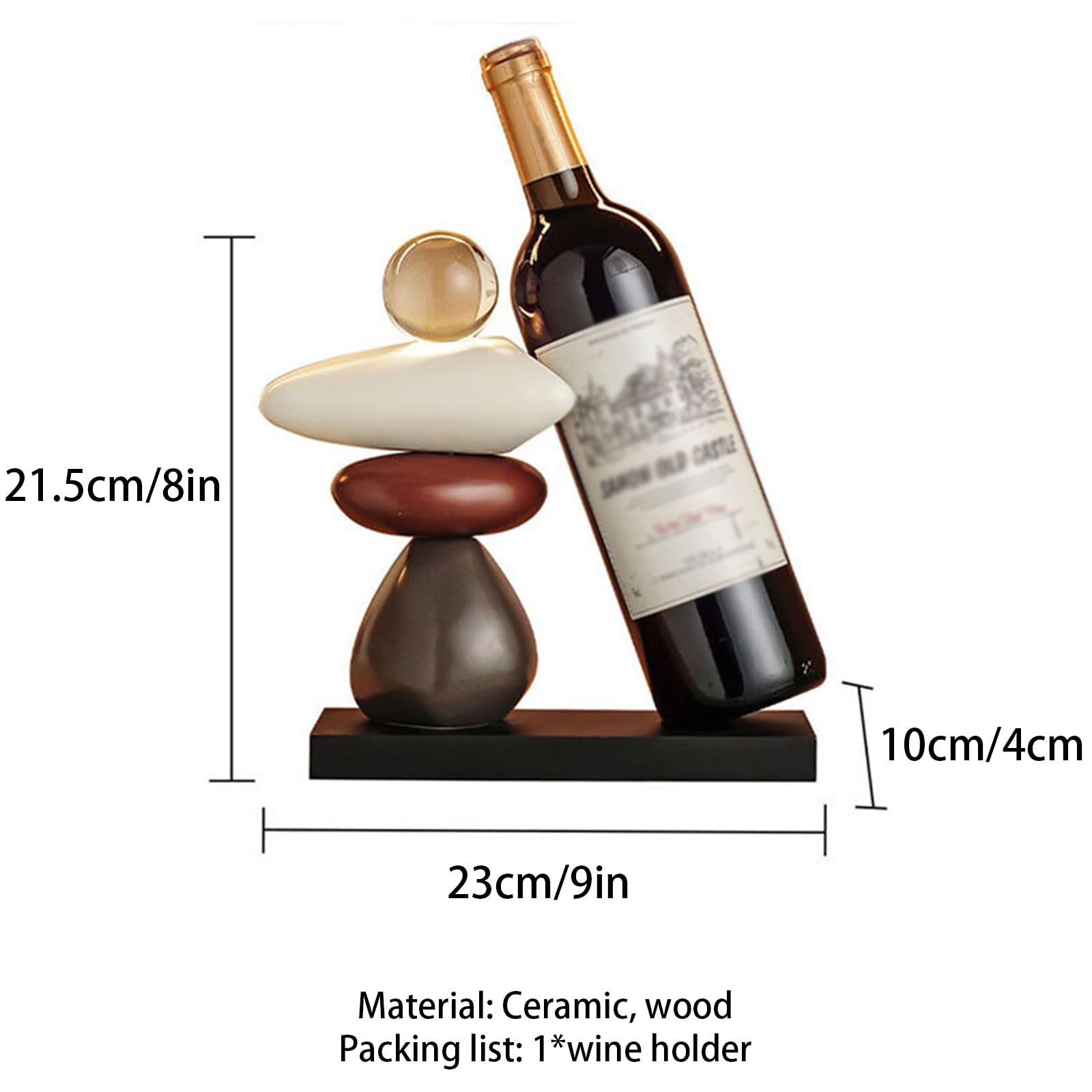 Soporte para Una Sola Botella De Vino Pequeño Botellero De Encimera Decorativo, Soporte Moderno para Botellas Expositor para Restaurante, Regalo Novedoso De Cerámica y Cristal