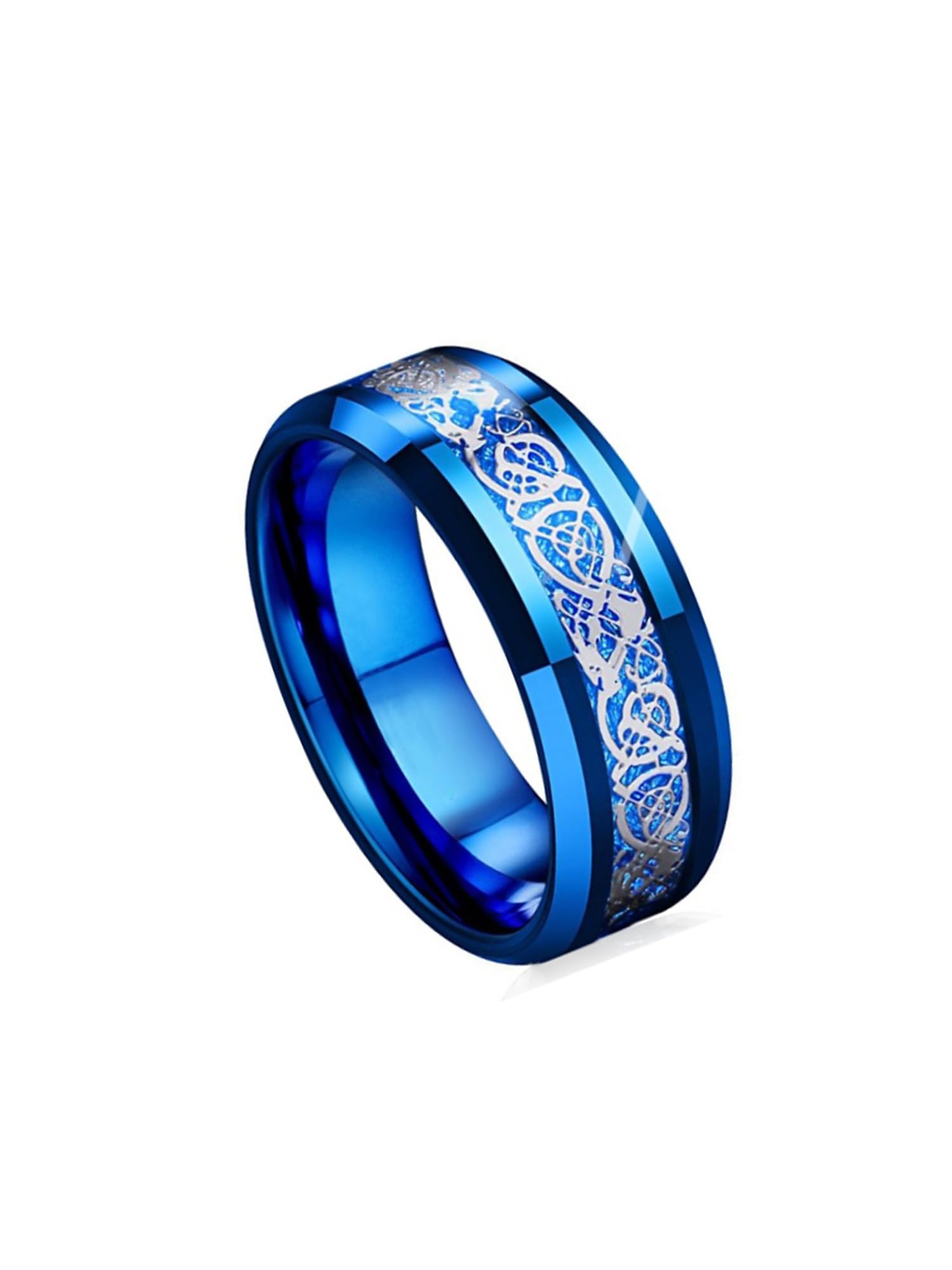 Yellow Chimes Dragon Celtic Inlay Polish Finish Blue Base Titanium Steel Ring for Men and Boys