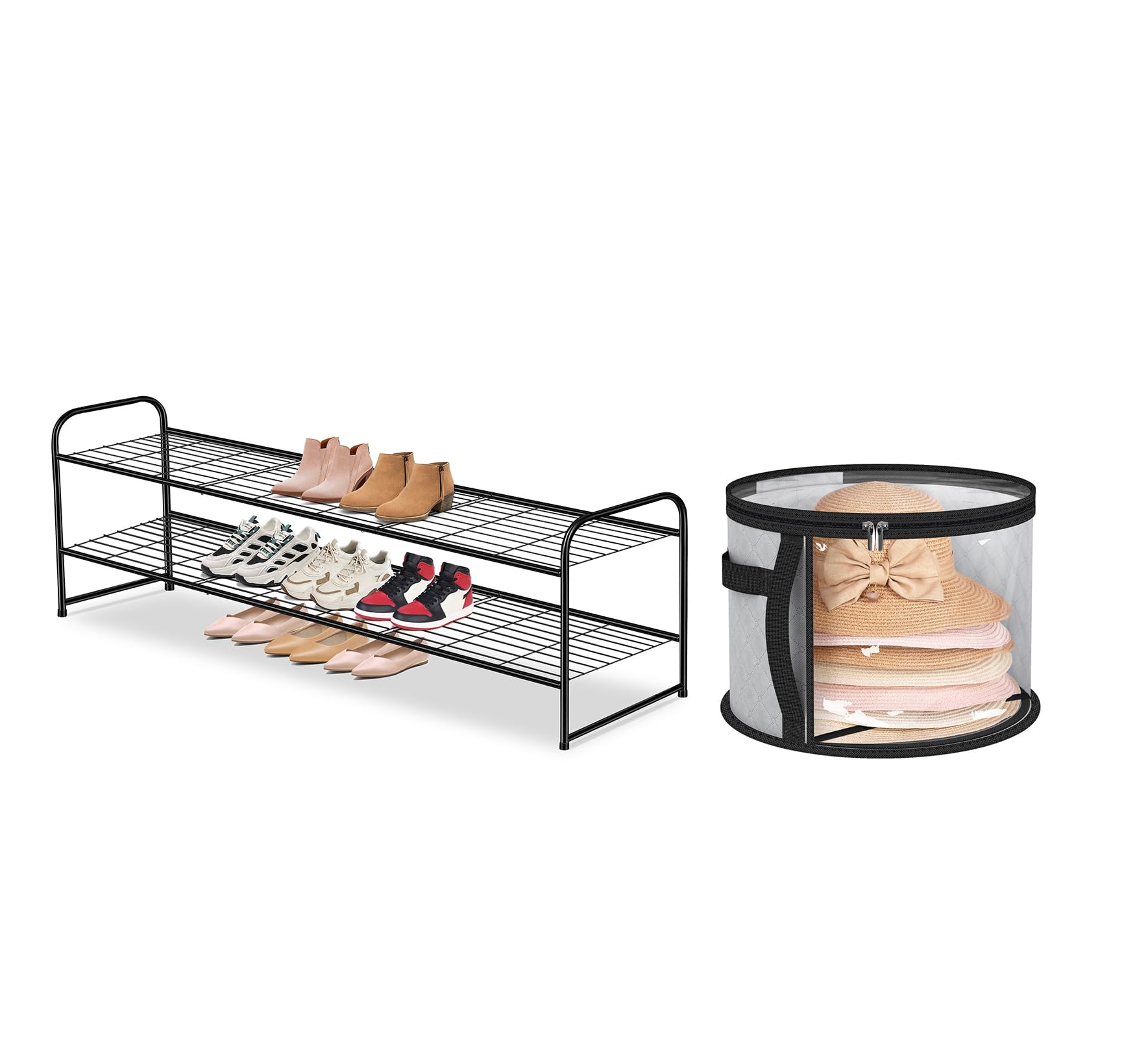 AOODA2 Tier Shoe Rack Metal Sneaker Storage Organizer, Oversized Clear Cowboy Hat Organizer, 2 Item Bundles