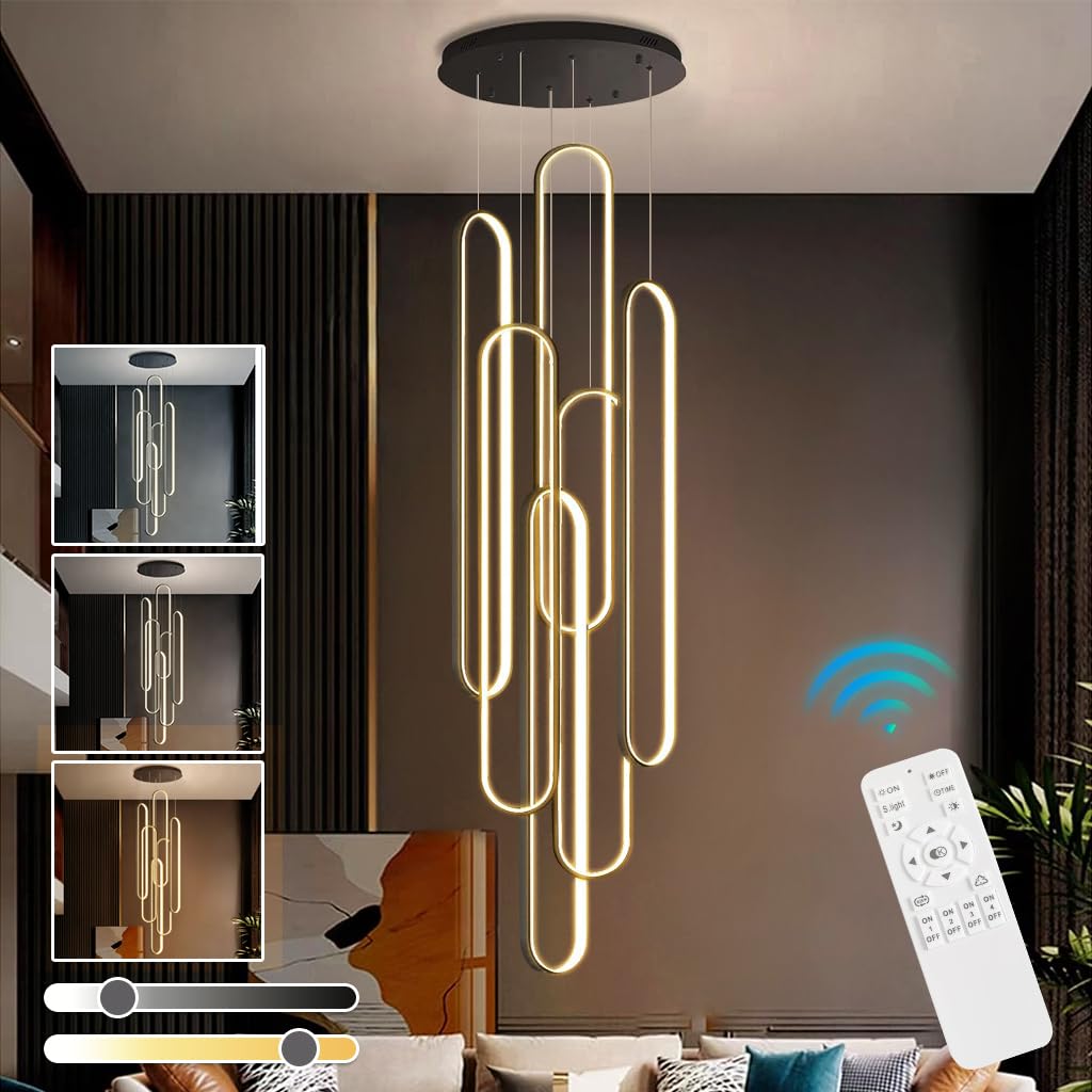 KXEcoLife Staircase High Ceiling,Dimmable Chandelier with Remote Control,300cm Adjustable Height,Creative Long Pendant for Foyer,Enterway(20 80cm, 6