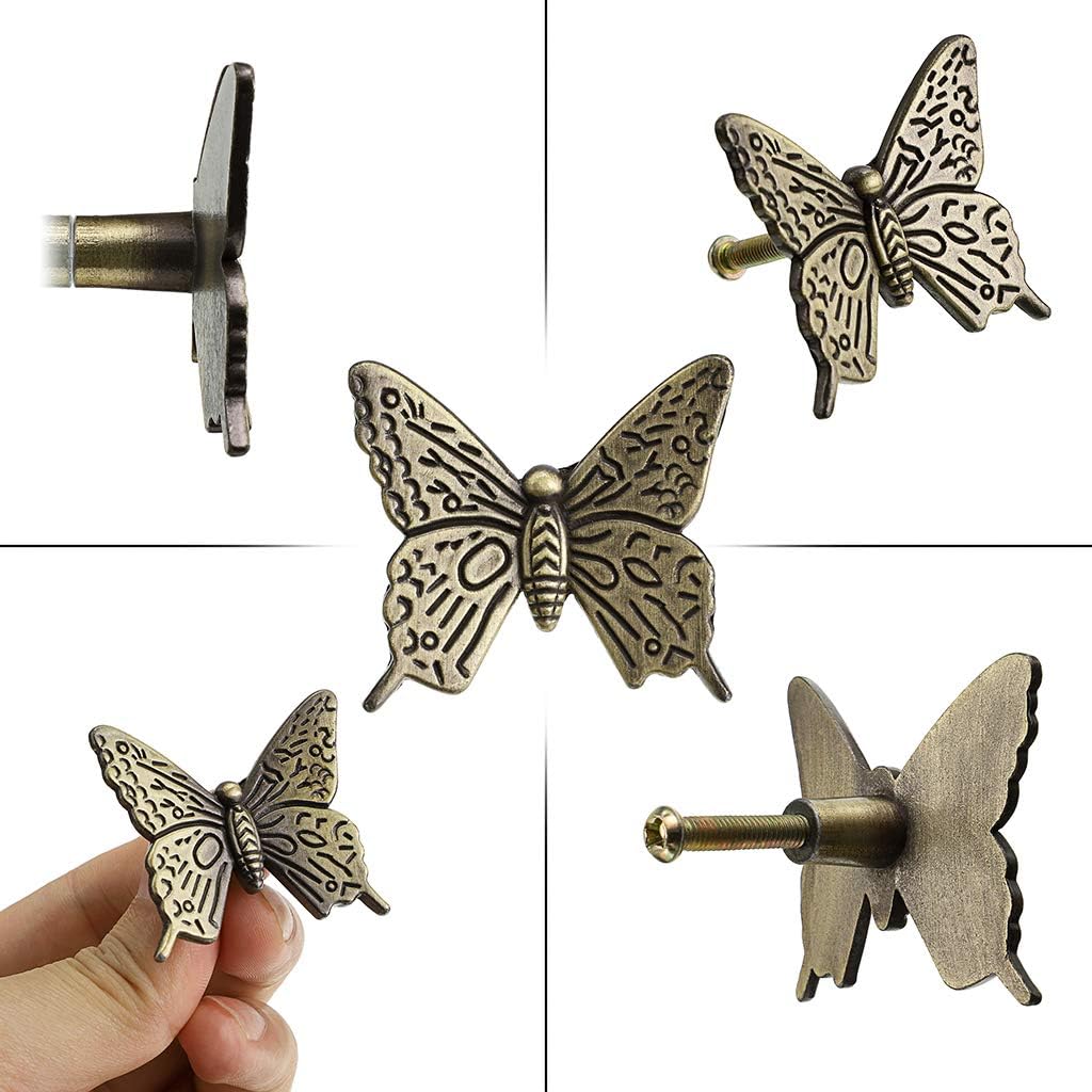 JUXYES Pack of 5 Vintage Butterfly Cupboard Door Knobs, Antique Bronze Drawer Pulls Retro Decorative Cabinet Handle Knobs for Dresser Drawer Cabinet Closet (Antique Bronze) - Image 4