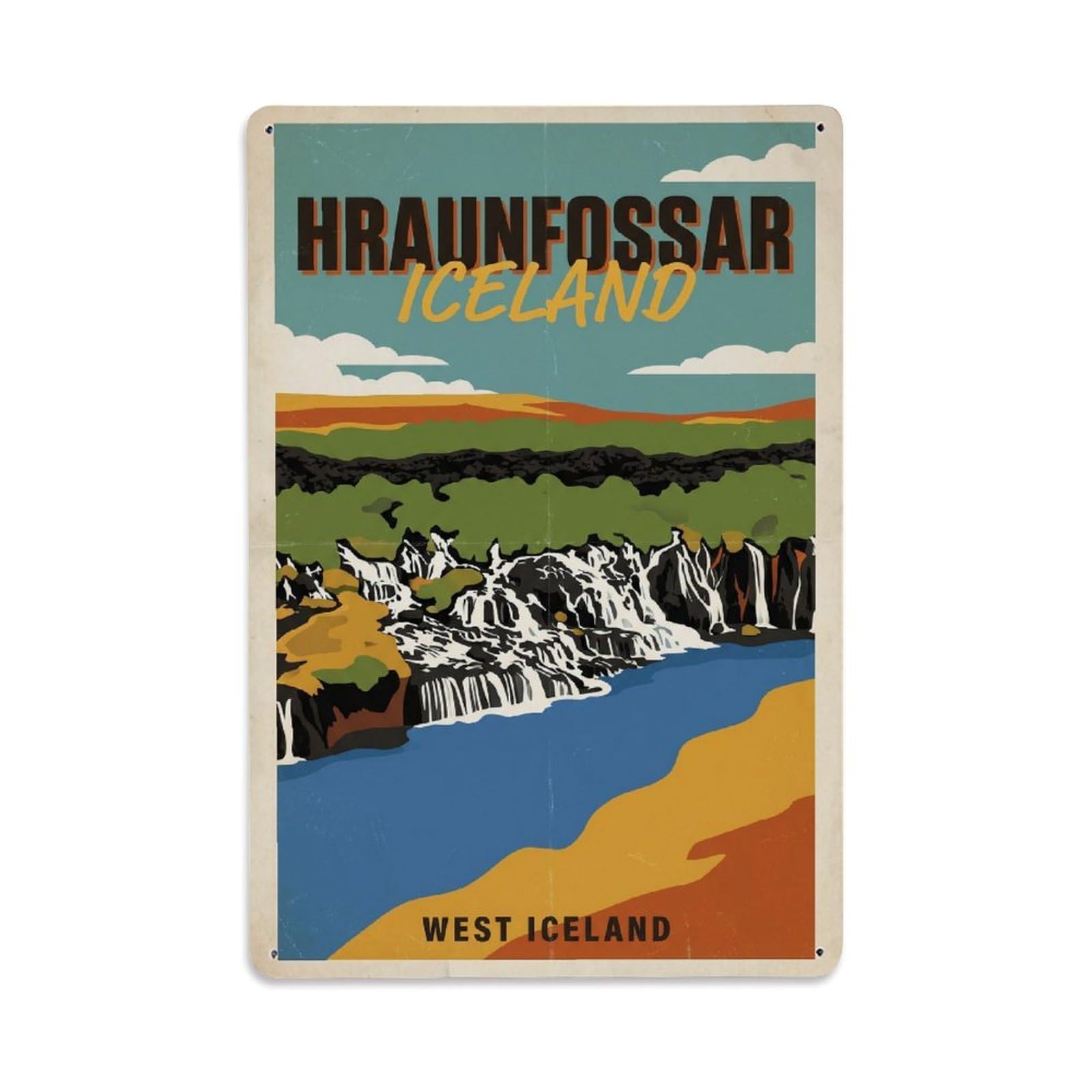 Gead 8X12inch Style Vintage Travel Hraunfossar Iceland Waterfalls Metal Tin Sign