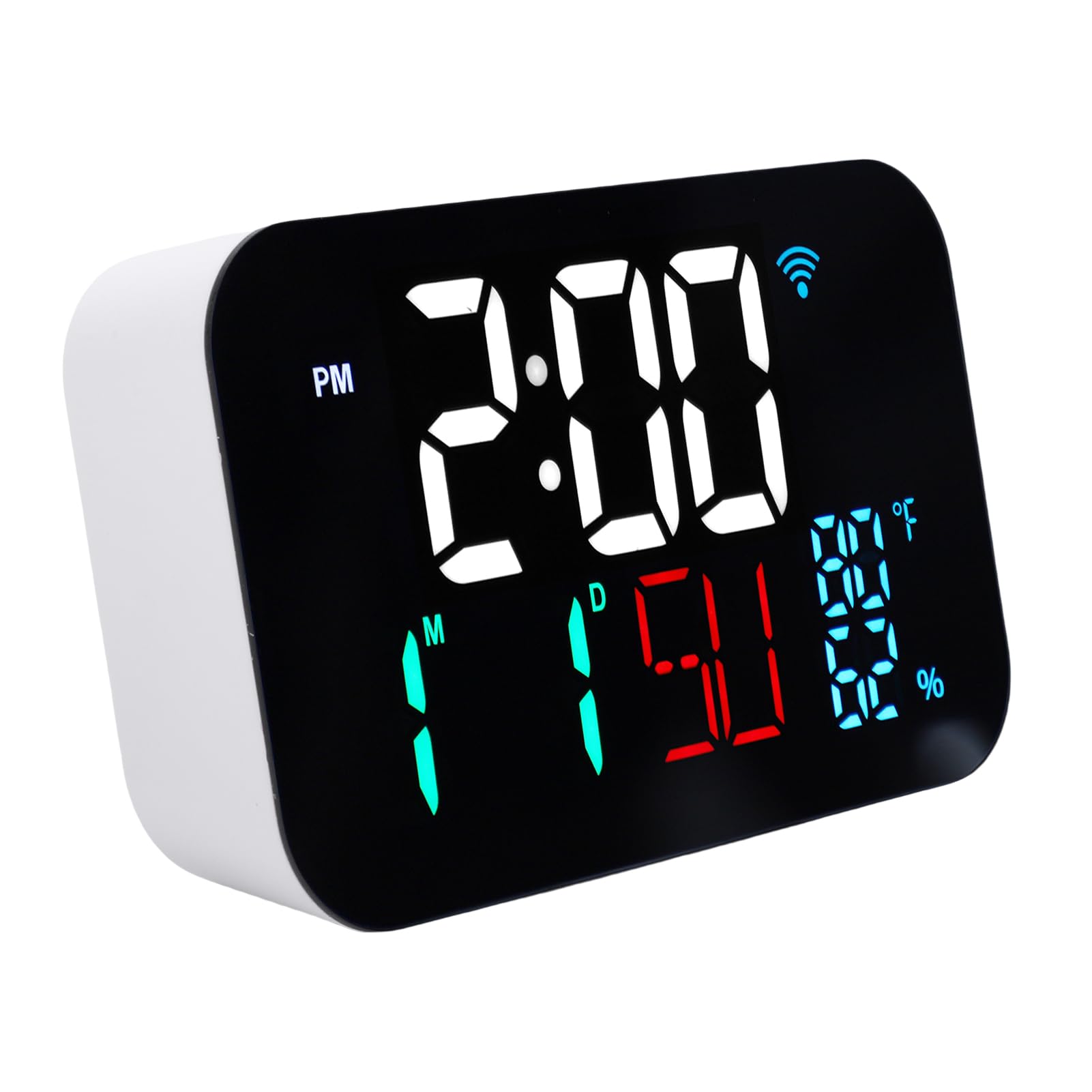 zunate wifi smart clock, smart wifi temperature humidity monitor, digital clock alarm compatible with tuya smart app remote control, large display brightness adjustable for home (white shell- white