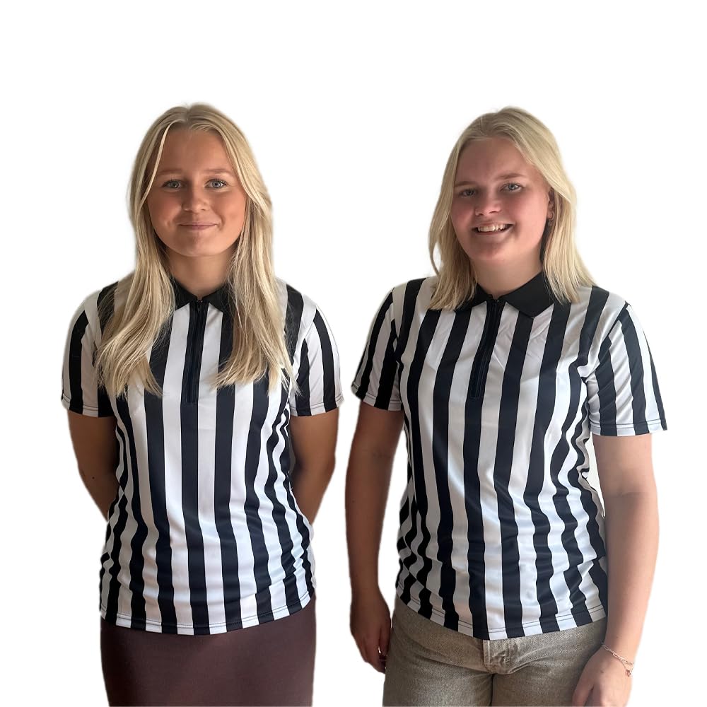 Nationwear Maglia Arbitro a Righe per Uomo e Donna – T‑Shirt Classica Nero & Bianco con Colletto e Mezza Cerniera, Manica Corta, Leggera in Poliestere Asciugatura Rapida