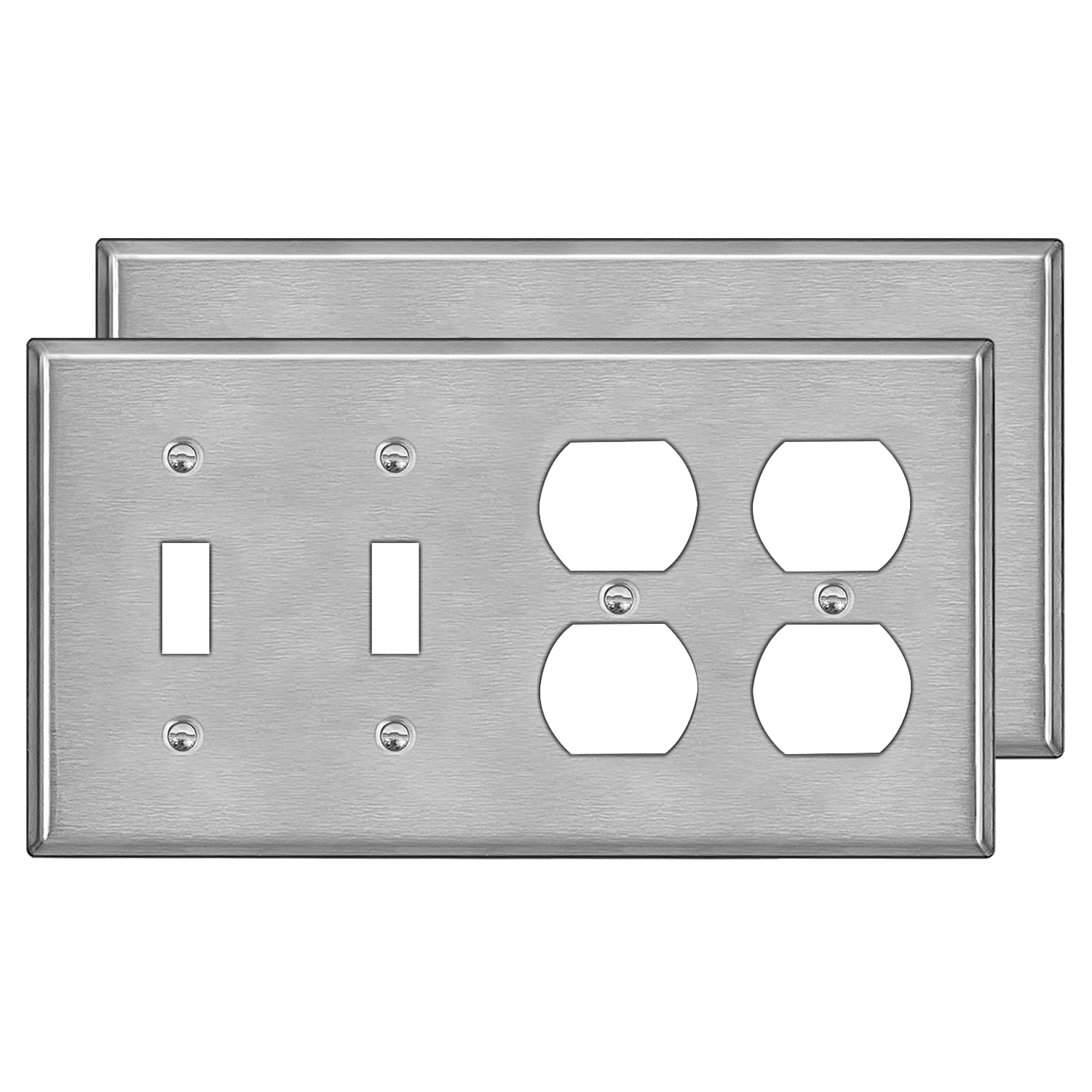Photo 1 of [2 Pack] BESTTEN 4-Gang Combo Metal Wall Plate with Protective Film, 2-Duplex/2-Toggle, Corrosion-Resistant Stainless Steel Outlet and Switch Cover, Standard Size, Brushed Finish