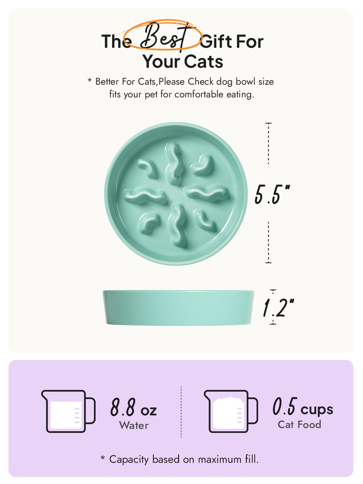Cuencos de cerámica de alimentación lenta para perros de raza pequeña, plato de comida para perros de 0.5 tazas para comedores rápidos, cuenco de rompecabezas para perros y gatos pequeños, 5.5