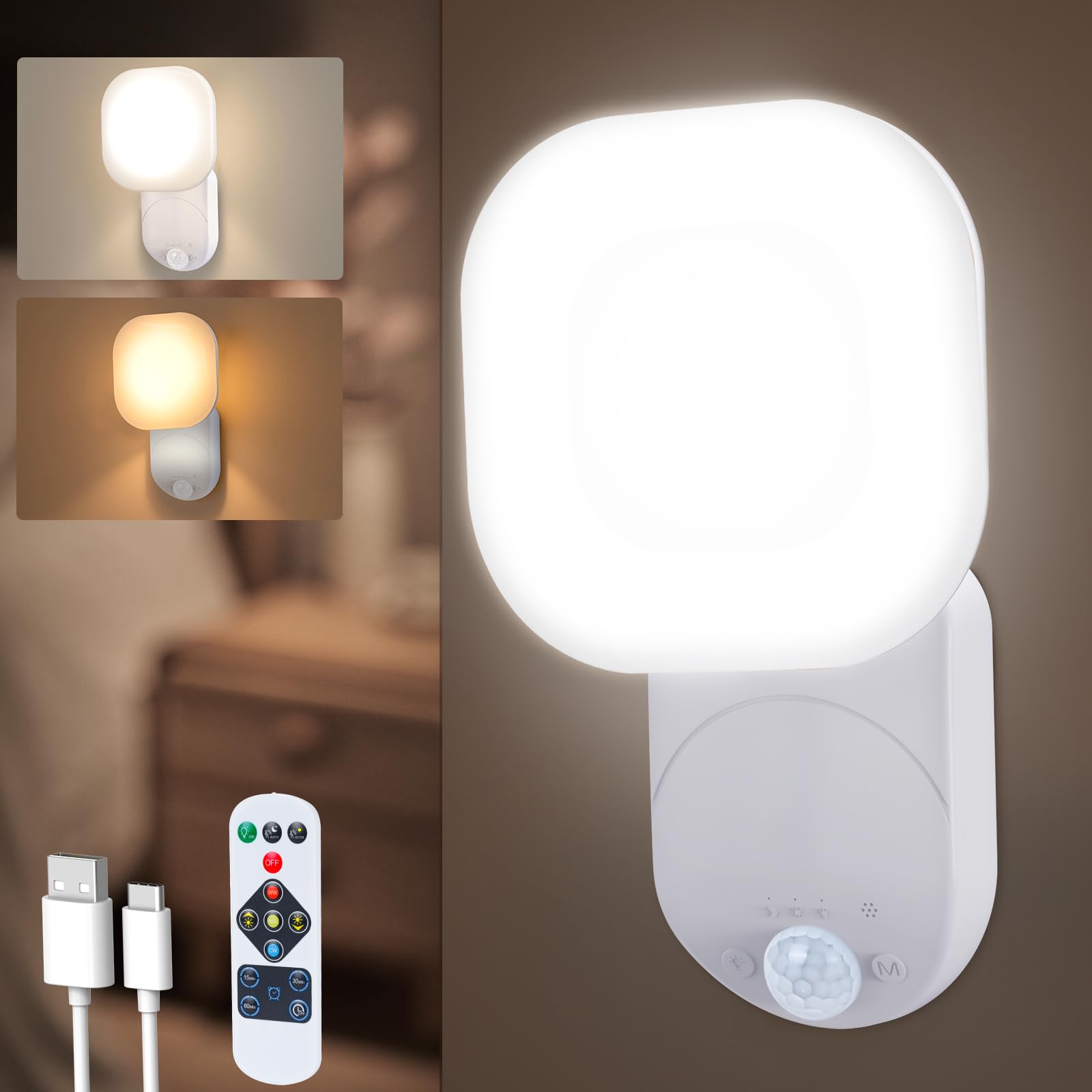 Cadrim Rechargeable Motion Sensor Wall Light, 3 Color Motion Sensor LED Wall Light, Magnetic Sensor Light Indoor