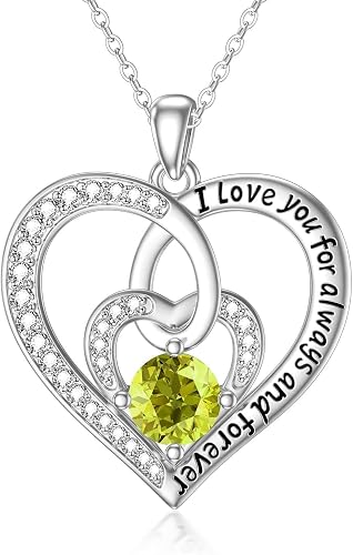 Birthday Gift for Wife August Necklace Peridot Necklace Heart Birthstone Pendant