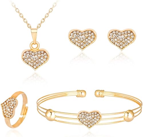 Dcfywl731 Exquisito juego de joyas de oro con corona de princesa y cristales dorados para niñas