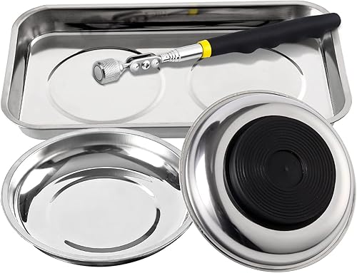 Miniatura 8 de 3 bandejas magnéticas con 8 libras, juego de herramientas magnéticas telescópicas de recogida magnética, rectángulo de 9.5 pulgadas, 2 piezas de 4