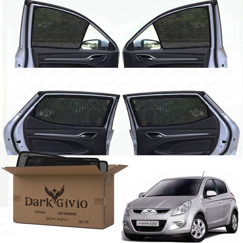 Image of Car Window Sun Shade Protector for I 20 (T 1) (2008 10) | Exact Fit Non-Magnetic Half Cut Sunshade (Set of 4 /6) | UV Blocker Side Window Car Curtains & Interior Accessory