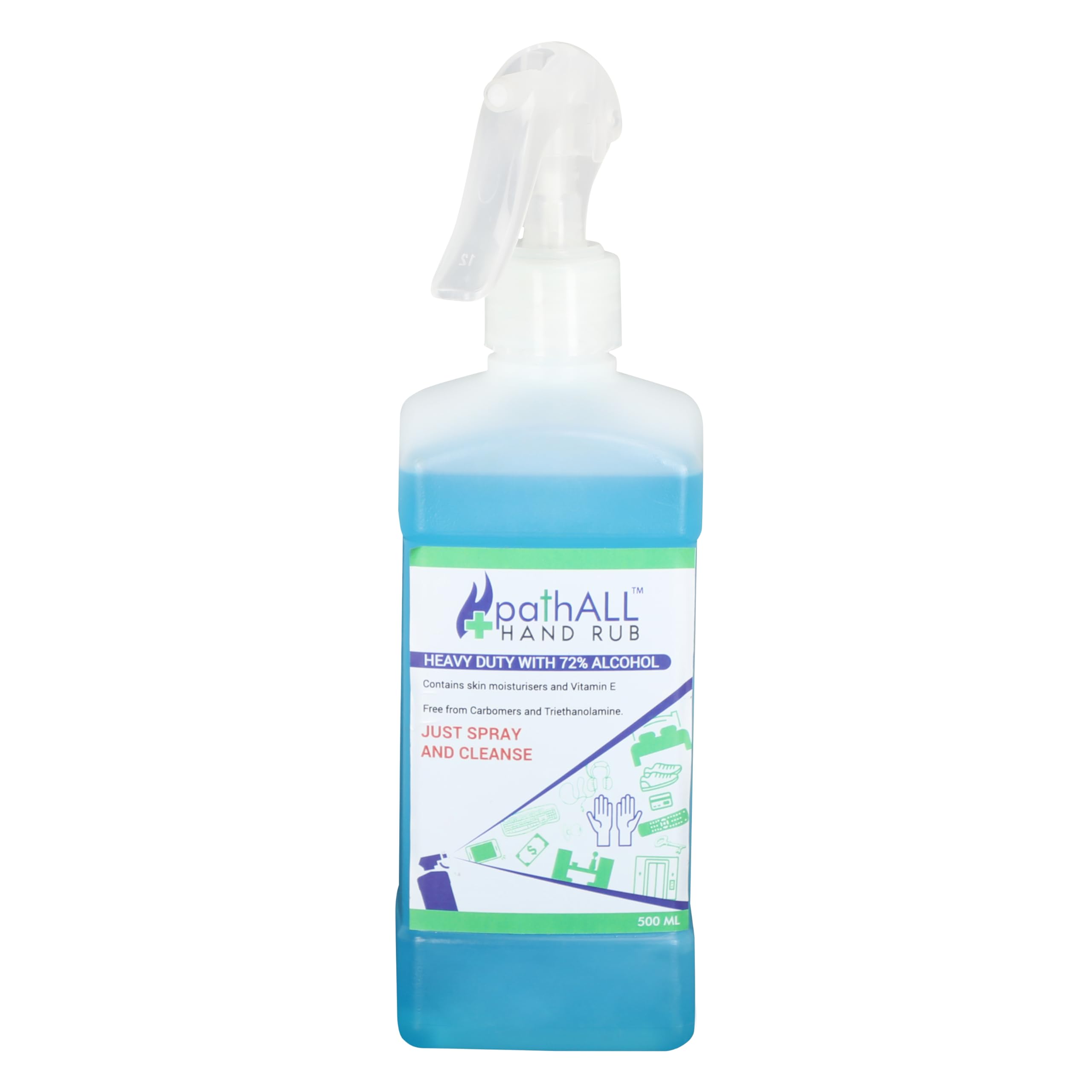 pathALL Hand Rub 70% Isopropyl Alcohol Spray-Based Liquid Rinse-free for Skin & Surfaces Both (Sanitiser), 500 ml-image-8
