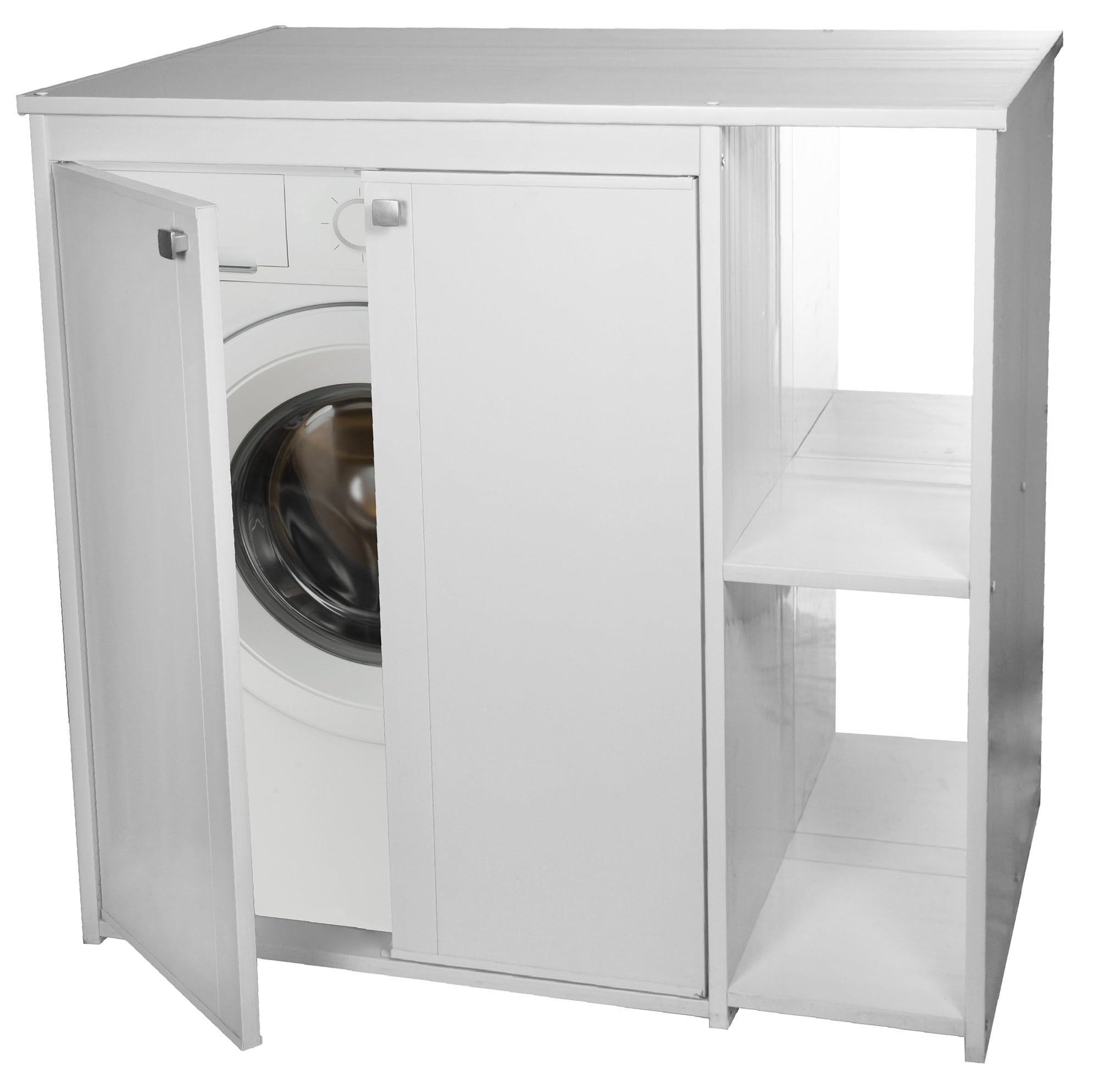 Bonussi Coprilavatrice da Esterno in PVC 95x60x94 cm 2 Ante con Ripiani Laterali Laundry Bianco