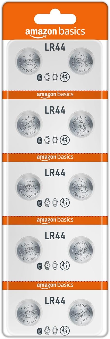 Amazon Basics Long-Lasting LR44 Alkaline Coin Cell Batteries | 1.5V Voltage | Lightweight & Portable (Pack of 10)