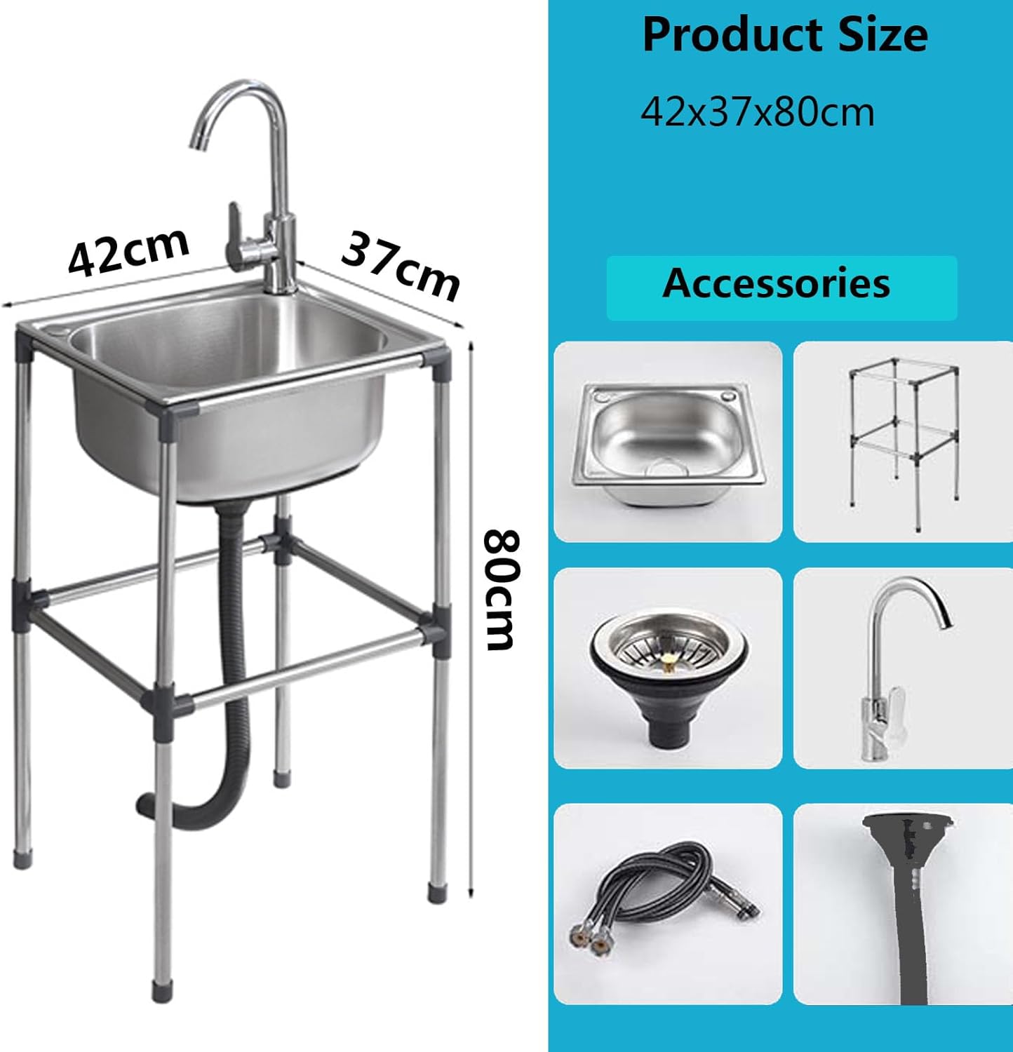 KANBUN ホットとコールドの蛇口を備えたキッチンシンクステンレススチールレストラン、商業用シングルベイスンモバイルユーティリティ