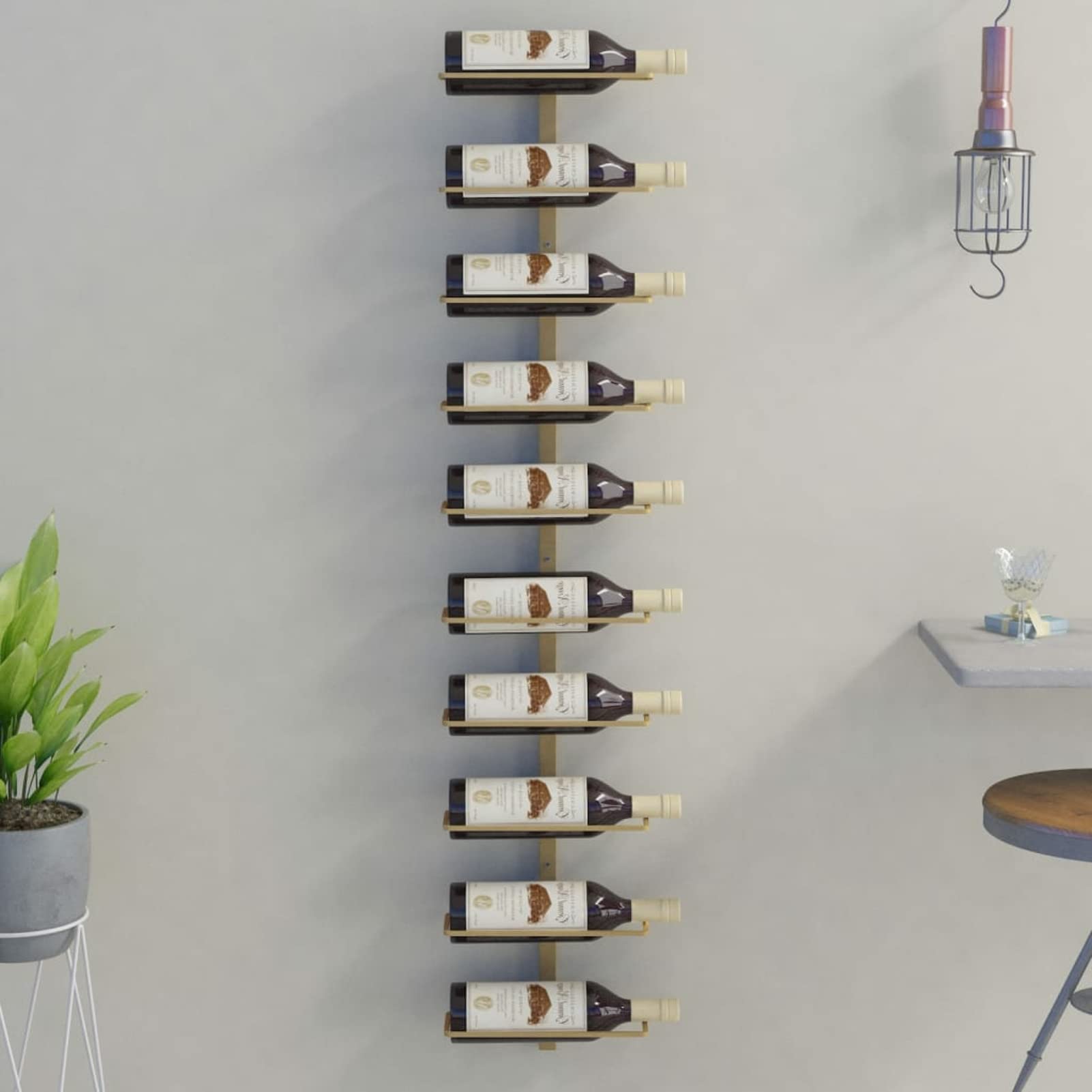 Gecheer Botellero para Vino de Pared metálico, diseño Original y Elegante Botellero de Pared para 10 Botellas de Metal Dorado