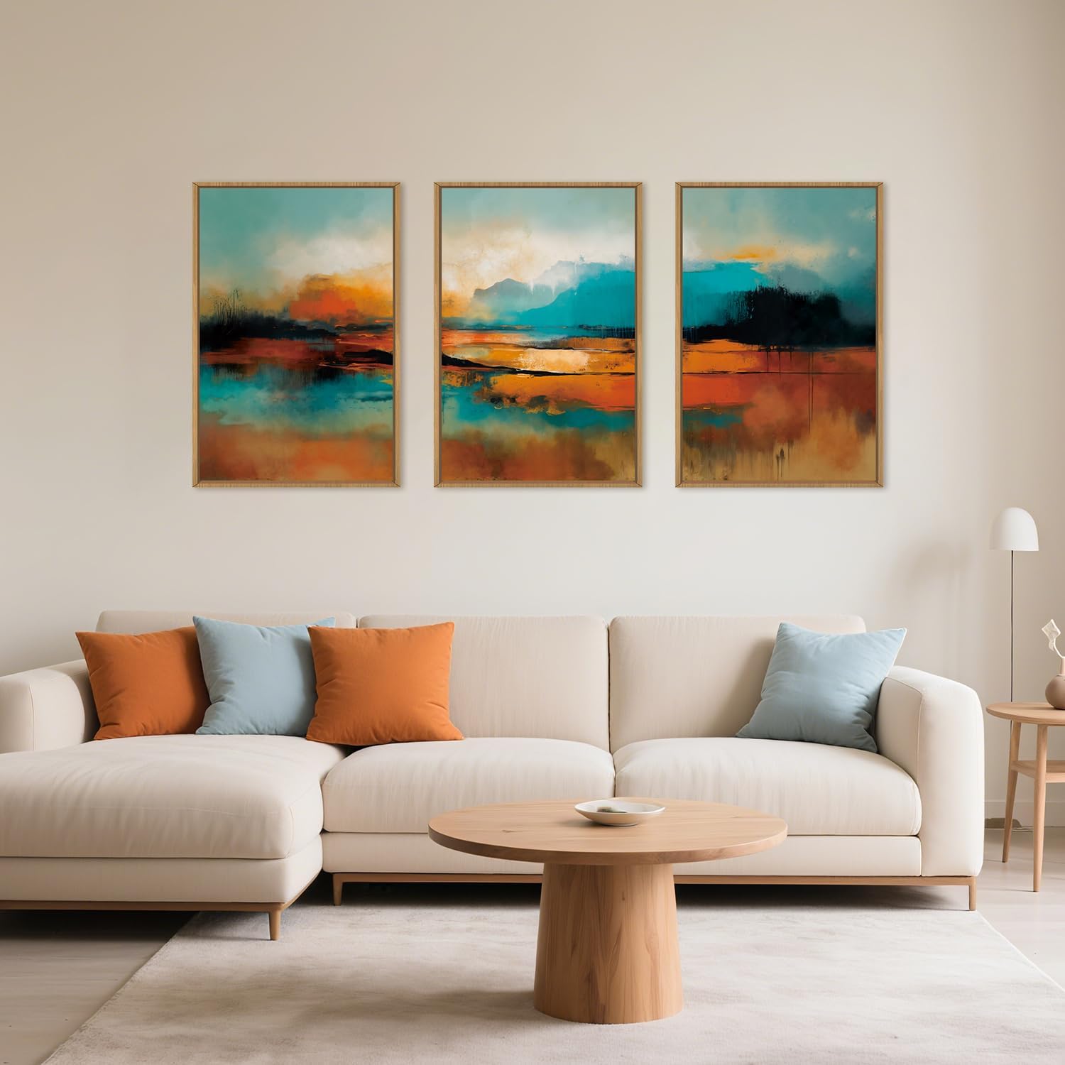 Aryroi Large Abstract Burnt Orange Framed Canvas Wall Art,Neutral Blue and Black Wall Decor,Modern Brush Stroke Artwork,Minimalist Watercolor Art Print for Living Room,Bedroom,Office- 16"x24"x3 Abstract Landscape Wall Art 16"L x 24"W