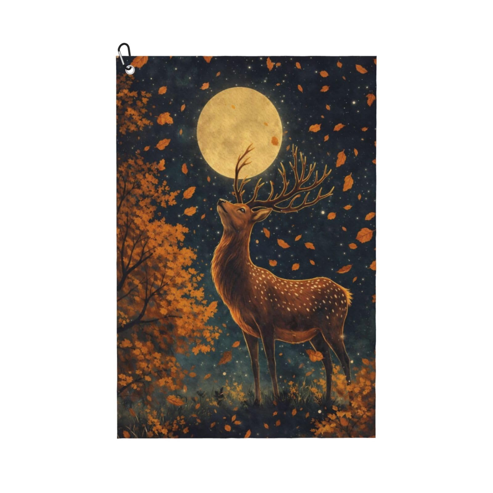 Oudrspo Majestic Deer and Leaves Multi-Functional Golf Towel | Absorbent Quick Drying 16x24in
