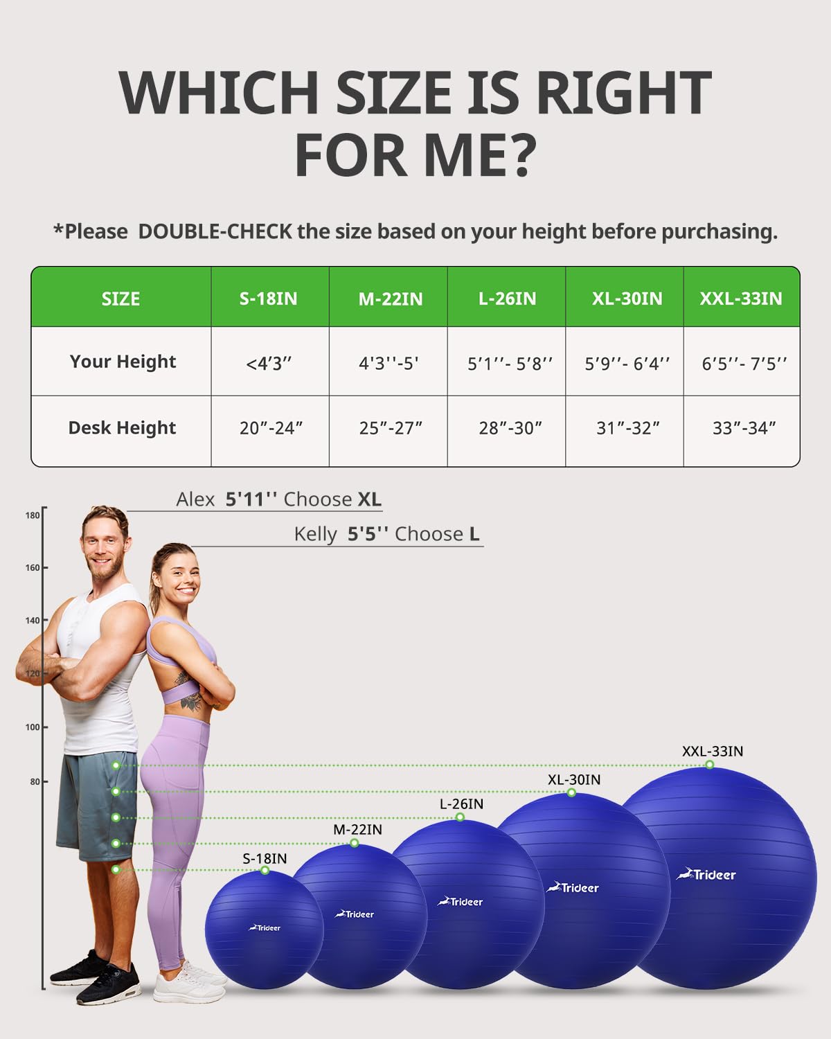 Trideer Exercise Ball 45 85cm Extra Thick Yoga Ball Chair