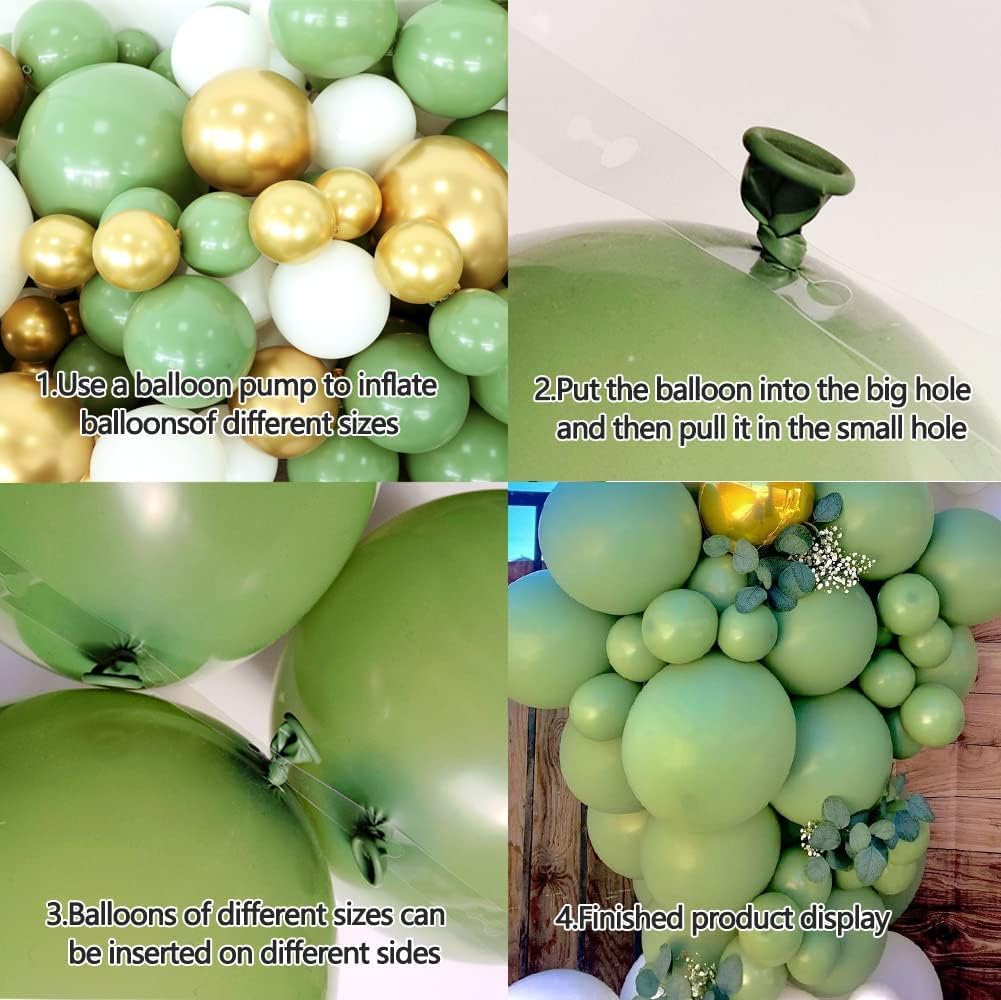 Sage Green Balloon Garland Arch Kit,152Pcs Olive Green Balloons Arch Set including White Latex Balloon Gold Metallic Latex Ballon for Boys Girls Baby Shower,Birthday Party,Jungle Safari Party Decoration - Image 4