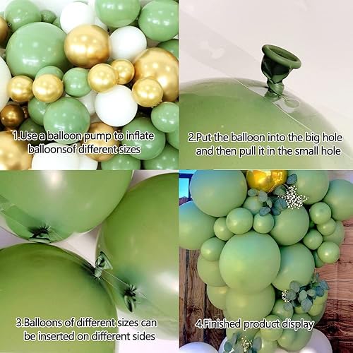 Miniatura 3 de HaMoSena Kit de guirnalda de globos verde salvia de 152 piezas de diferentes tamaños de 18, 12, 10 y 5 pulgadas, kit de globos de fiesta verde oliva