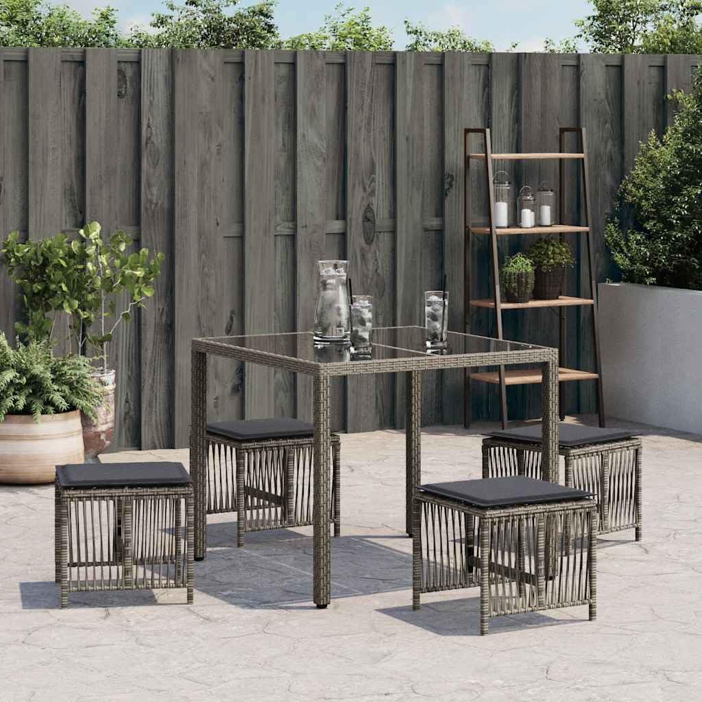 Taboret ogrodowy z poduszką 4 szt. szary 41 x 41 x 36 cm polirattanowy