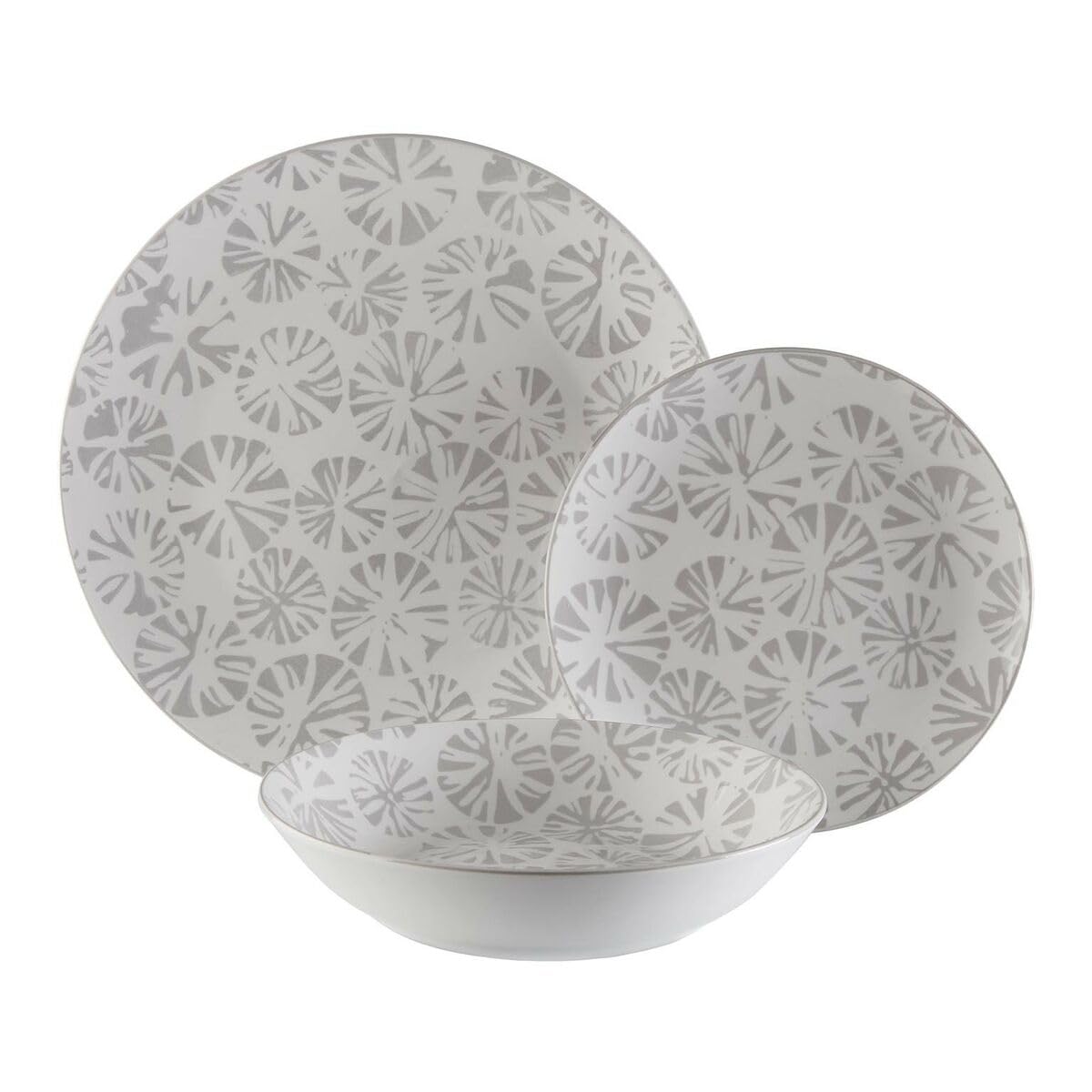 Vajilla Versa 18 Piezas - Porcelana De Alta Calidad, Rayas Grises, Moderna, Ideal Para Comidas Diarias Y Ocasiones Especiales (26,5x26,5 Cm)