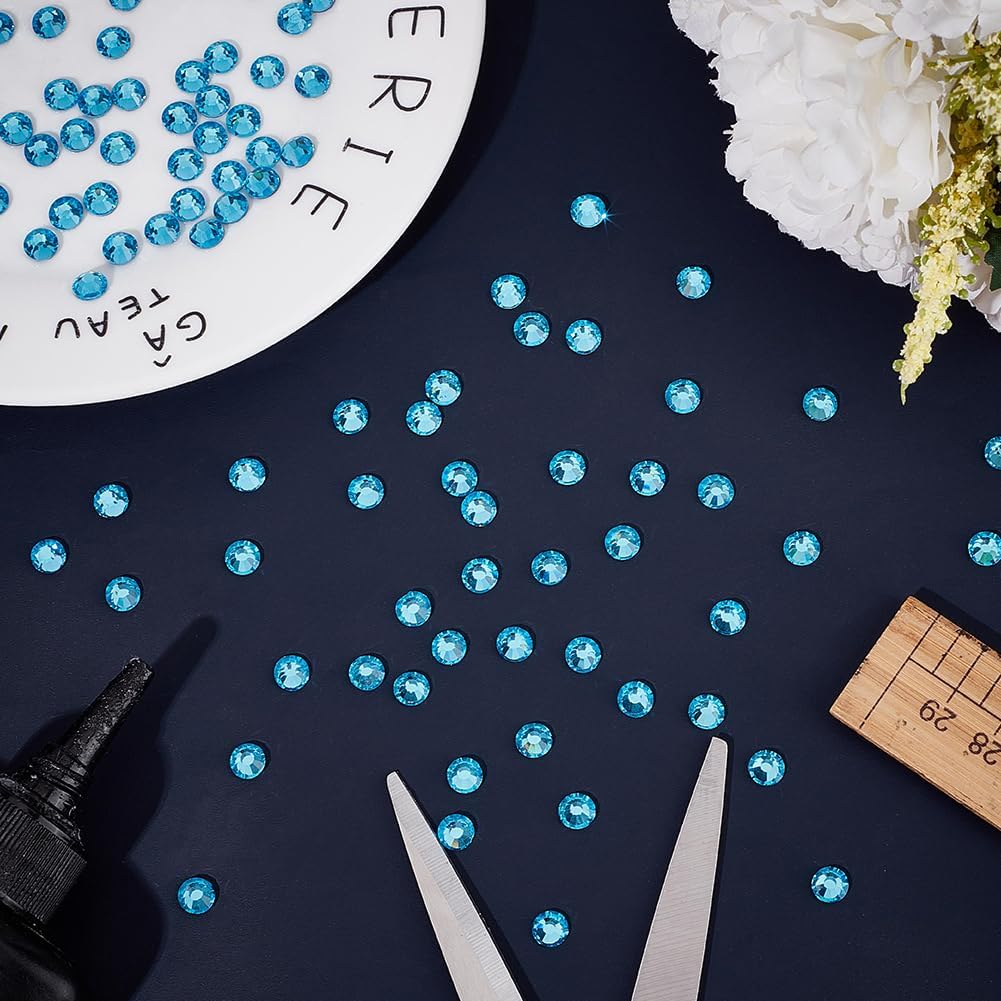 Beebeecraft 1 Bag About 288Pcs Hotfix Rhinestone Grade AA Aquamarine Half Round Crystal Gems for Clothes Shoes DIY Crafts Supplies