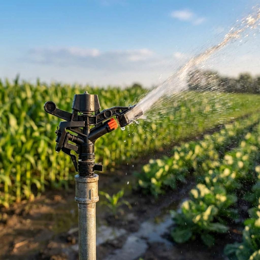 10 x IRRIGATORE AGRICOLO ad angolo regolabile. Raggiungi 13-18 MTS. Filetto maschio 3/4". Portata da 1040 a 2100 litri/ora.