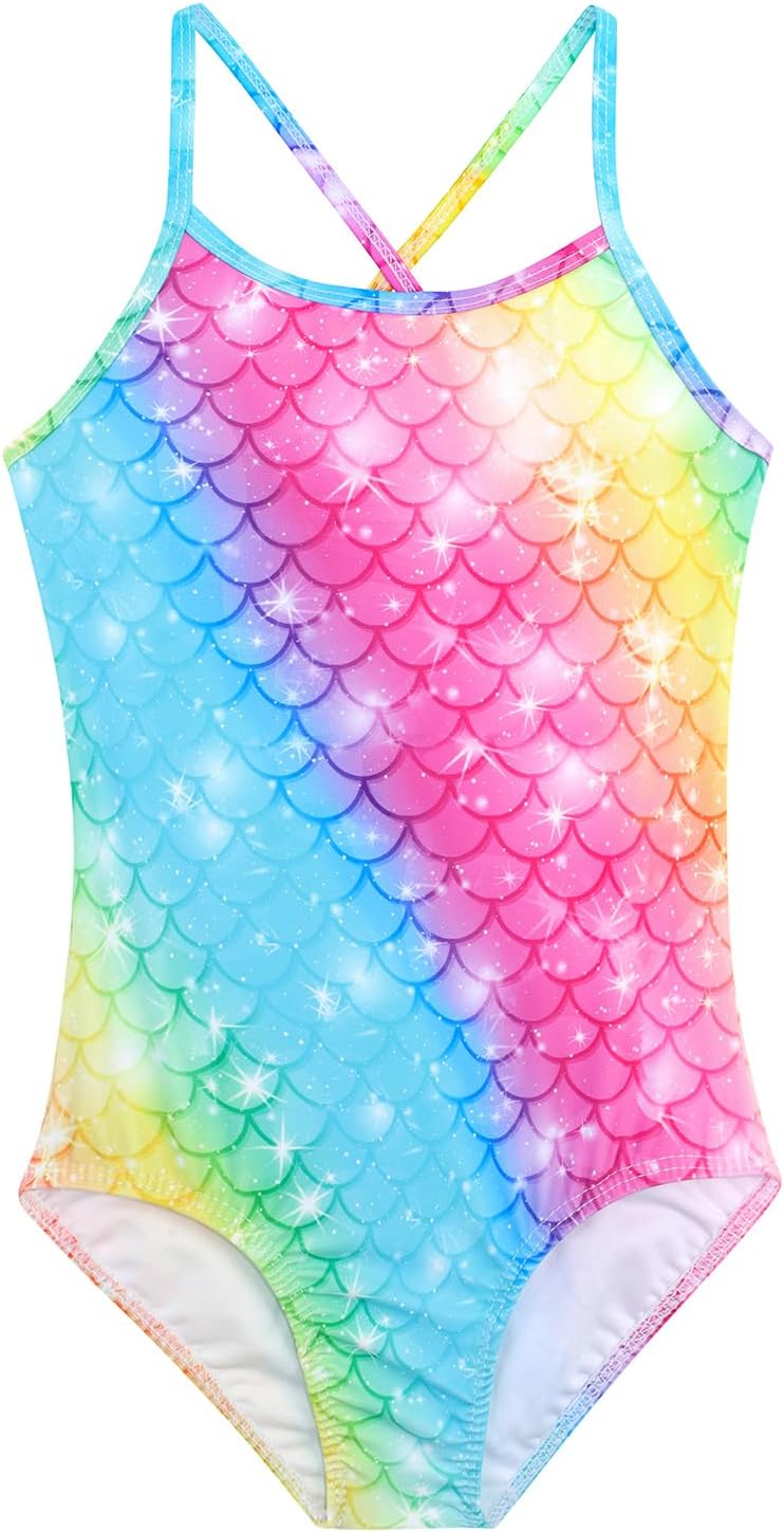 Girls Swimsuit One Piece Bathing Suit with Adjustable Straps Cute Little Kids Swimming Suits Beach Swimwear 4T-12