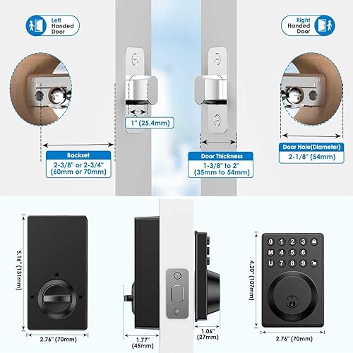 Miniatura 8 de Cerradura de puerta de entrada sin llave, cerrojo mate con el último programa simplificado de un solo toque y bloqueo automático de seguridad