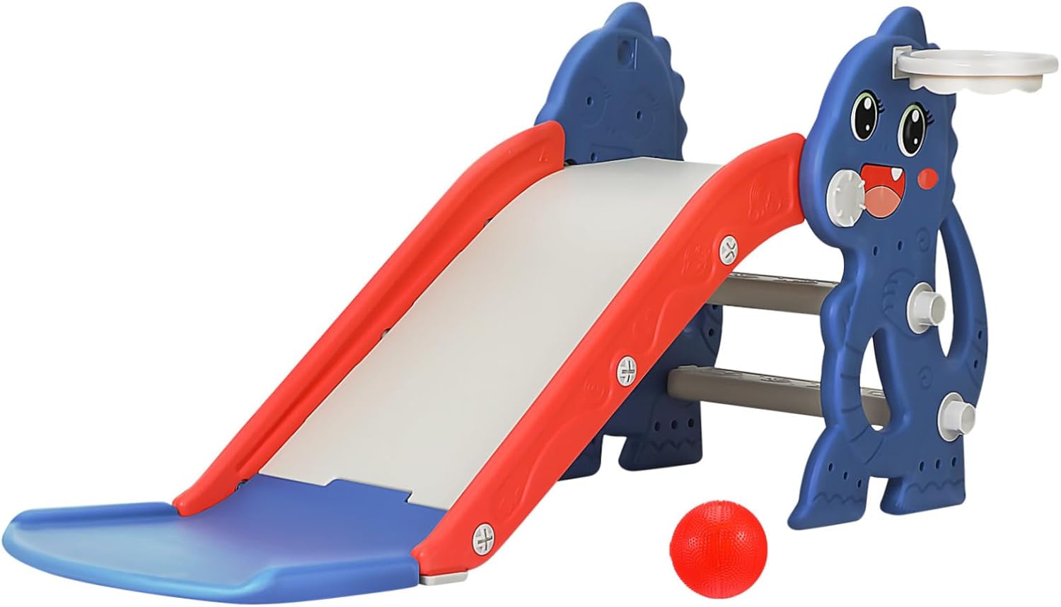 Compact Foldable Slide Section Track and Detachable Basketball Hoop Bright Color Climber Playset for Indoor and Outdoor Use Ages Portable and Easy Assembly for Backyard Fun