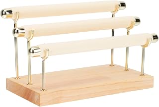 TEHAUX Portable 3-tier Wooden Jewelry Display Stand with Beige Flannel Ring Holder Detachable Storage Rack for Rings and Accessories, Jewelry Organizer for Home and Travel