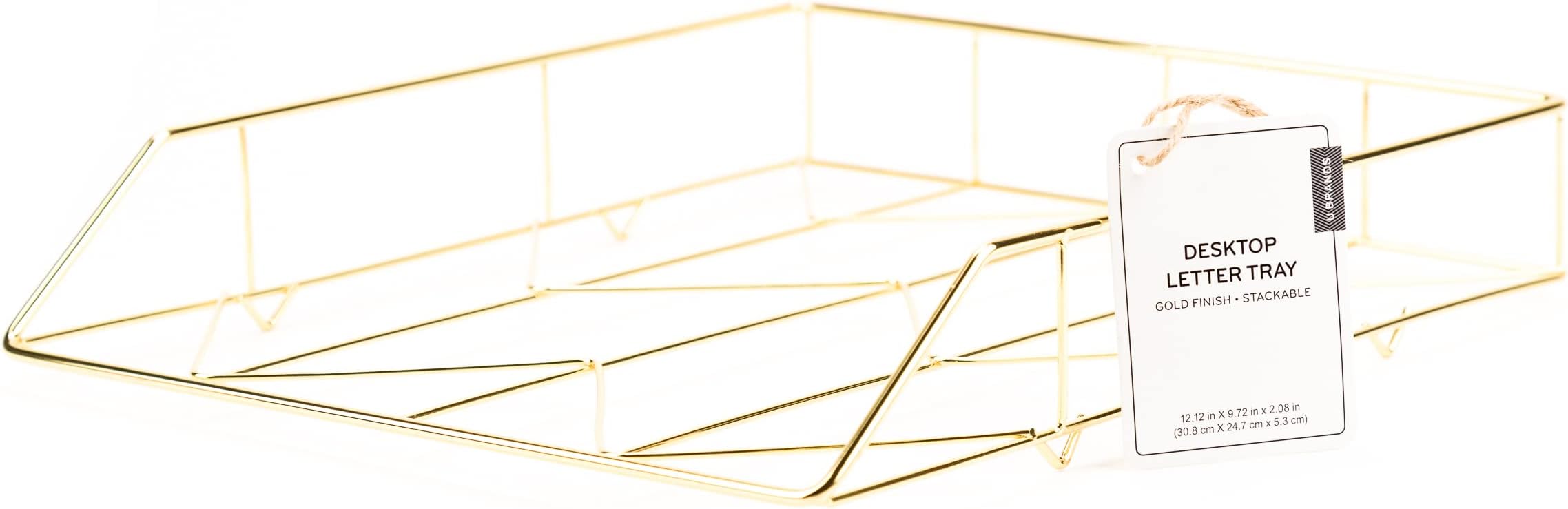 U Brands Desktop Letter Tray, Wire Metal, Gold