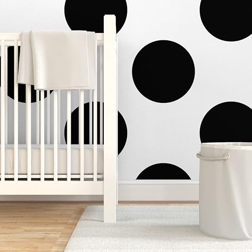 Miniatura 6 de Papel tapiz autoadhesivo de 3 x 2 pies, diseño de lunares, círculos negros y blancos, diseño geométrico moderno, extraíble, por Spoonflower