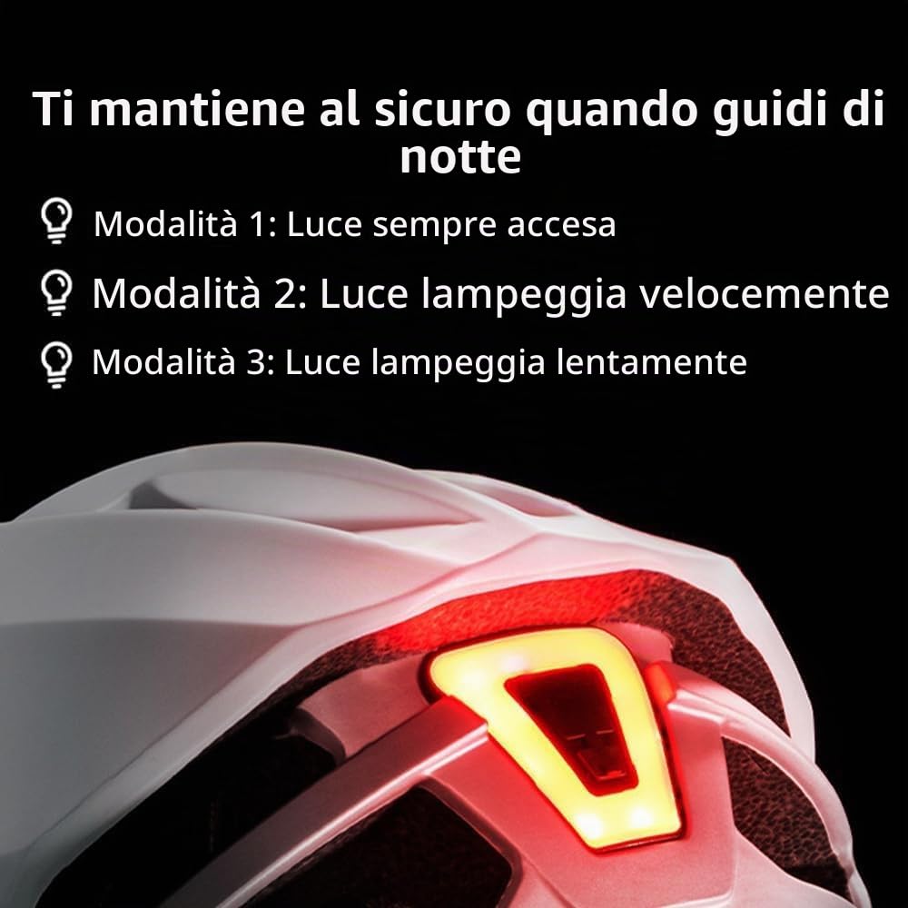 Casco da bicicletta con luce LED, casco da città, ultraleggero, per uomo, adulto, con luce posteriore, 56-60 cm