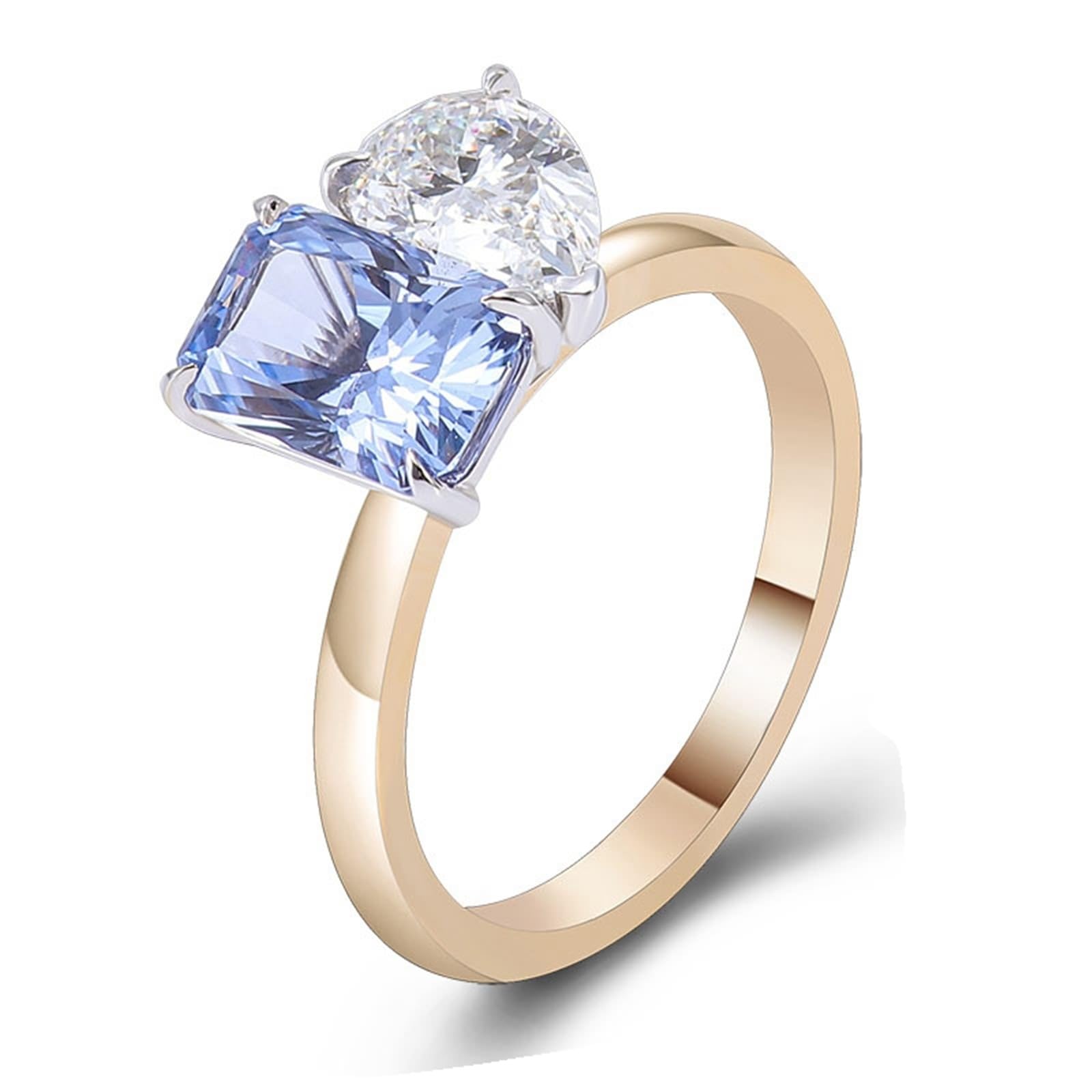 Obrączka ślubna dla kobiet Obrączki ślubne żółte złoto 9K Moissanite; Stworzony laboratoryjnie lekki szafir kropla wody kwadratowy rozmiar H 1/2 moda dla siostry biżuteria noworoczna