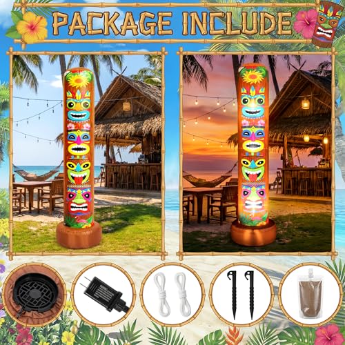 Hollowfly 2 Pack 7 ft Inflatable Tiki Luau Party Decorations Hawaiian Luau Tropical Inflatables Tiki Decoration Blow up Party Beach Supplies for Hawaiian Bar Pool Outdoor Yard Decor(Summer) — view 2