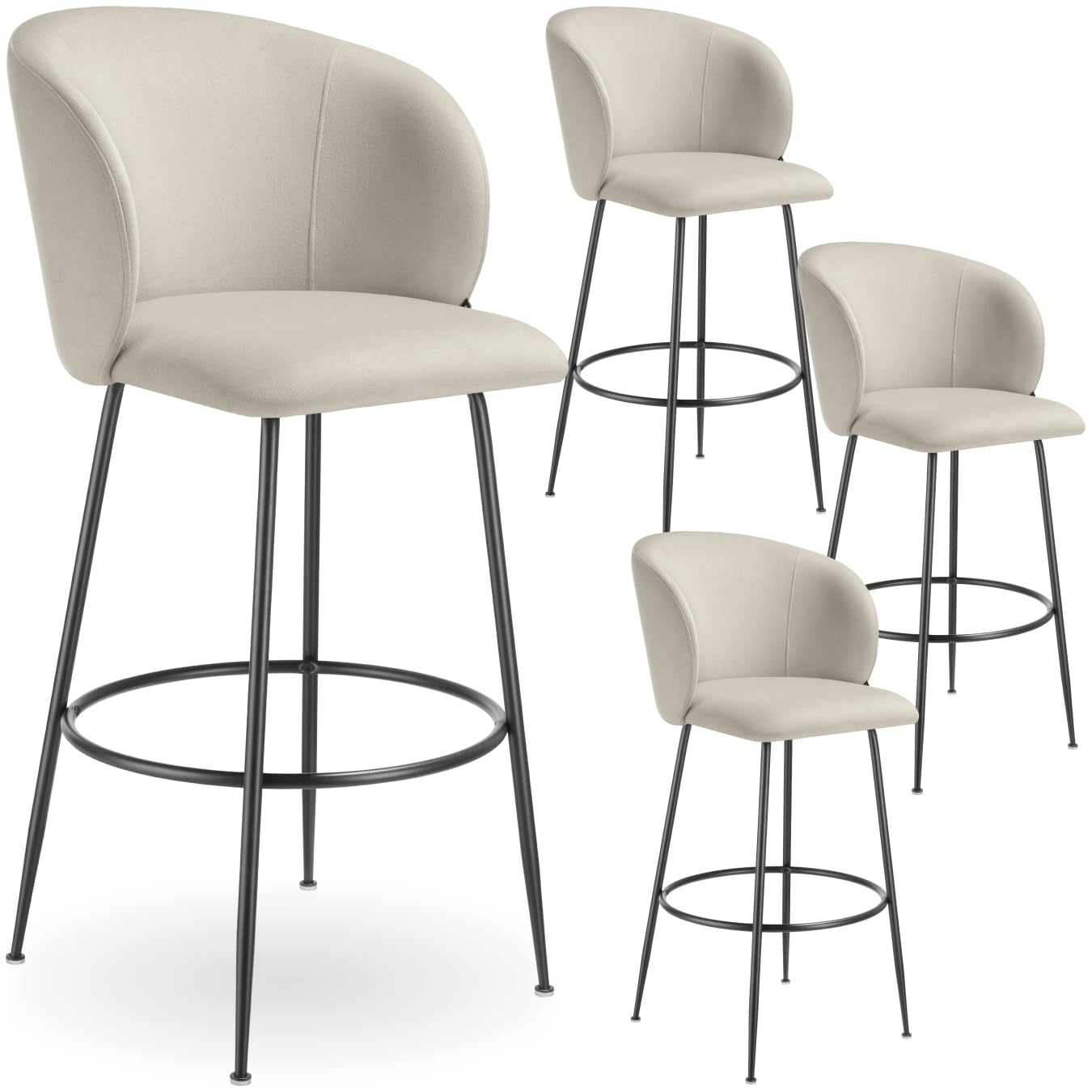 Tabouret de bar en velours tectake lot de 4 chaises hautes de cuisine h106cm