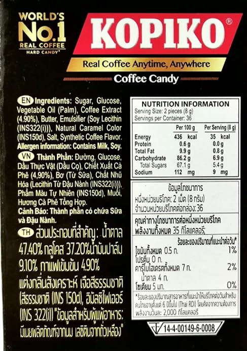 Miniatura 2 de Kopiko caramelo de café en paquete de palitos (12 palitos por paquete, 6 piezas por palo, total 10.16 oz) - Importado de Indonesia