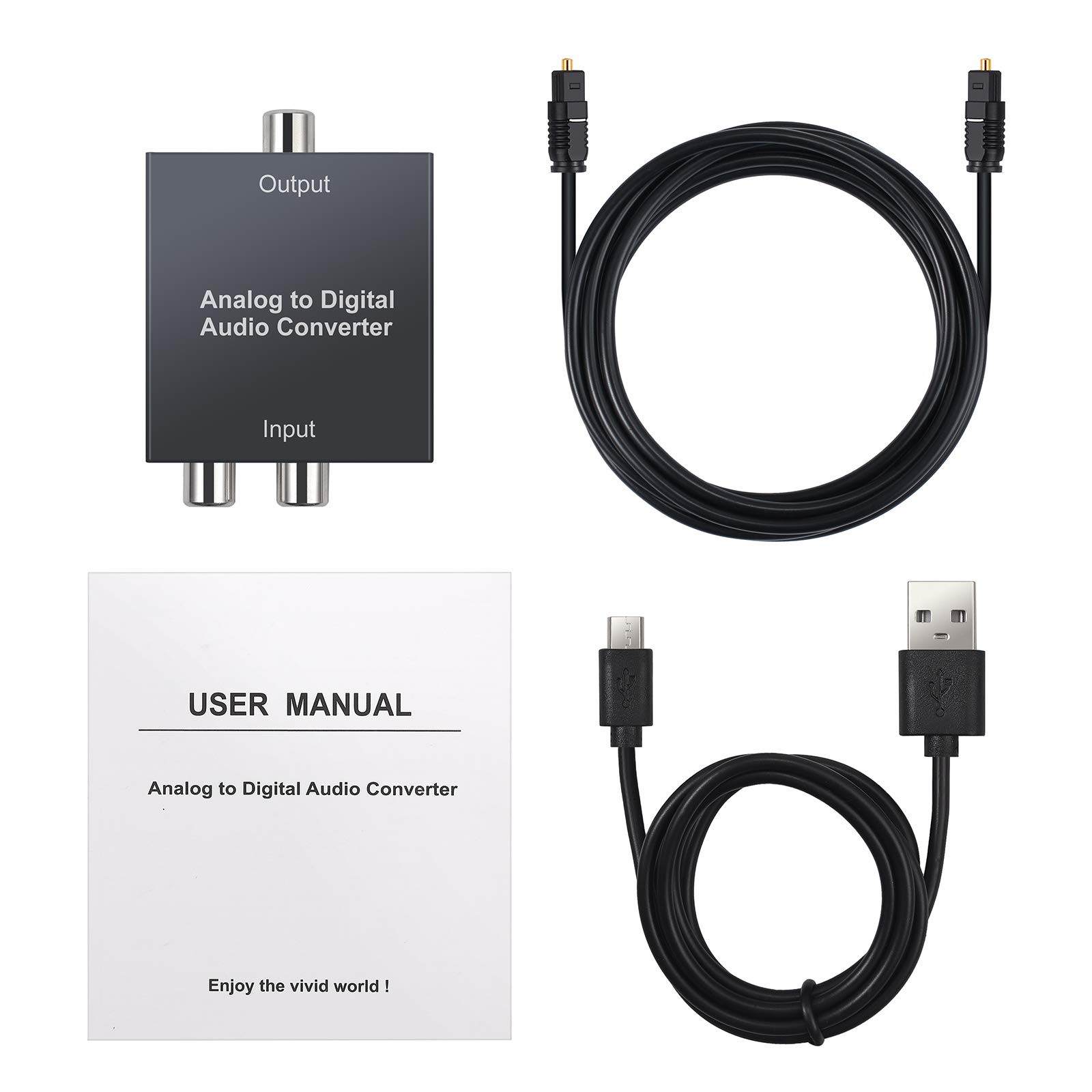 PROZOR Convertitore Audio Analogico a Digitale RCA Jack 3.5mm AUX a Toslink Ottico Coassiale con Cavo Ottico OD 4.0 per PS3 Blu-ray HD DVD AV