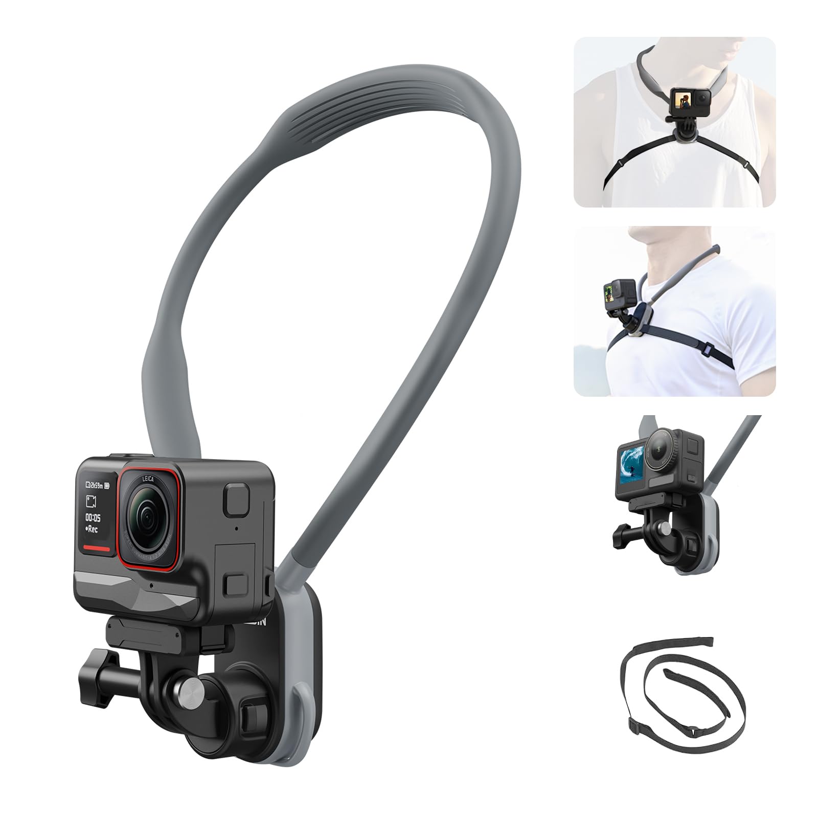 S2 MAX Camera Neck Mount With Magnetic Quick Release + Fixing Chest Strap, Necklace Lanyard Strap Holder Clip for DJI Osmo Action 5 Pro/4 Go Pro Hero 13 12 11 10 Insta360